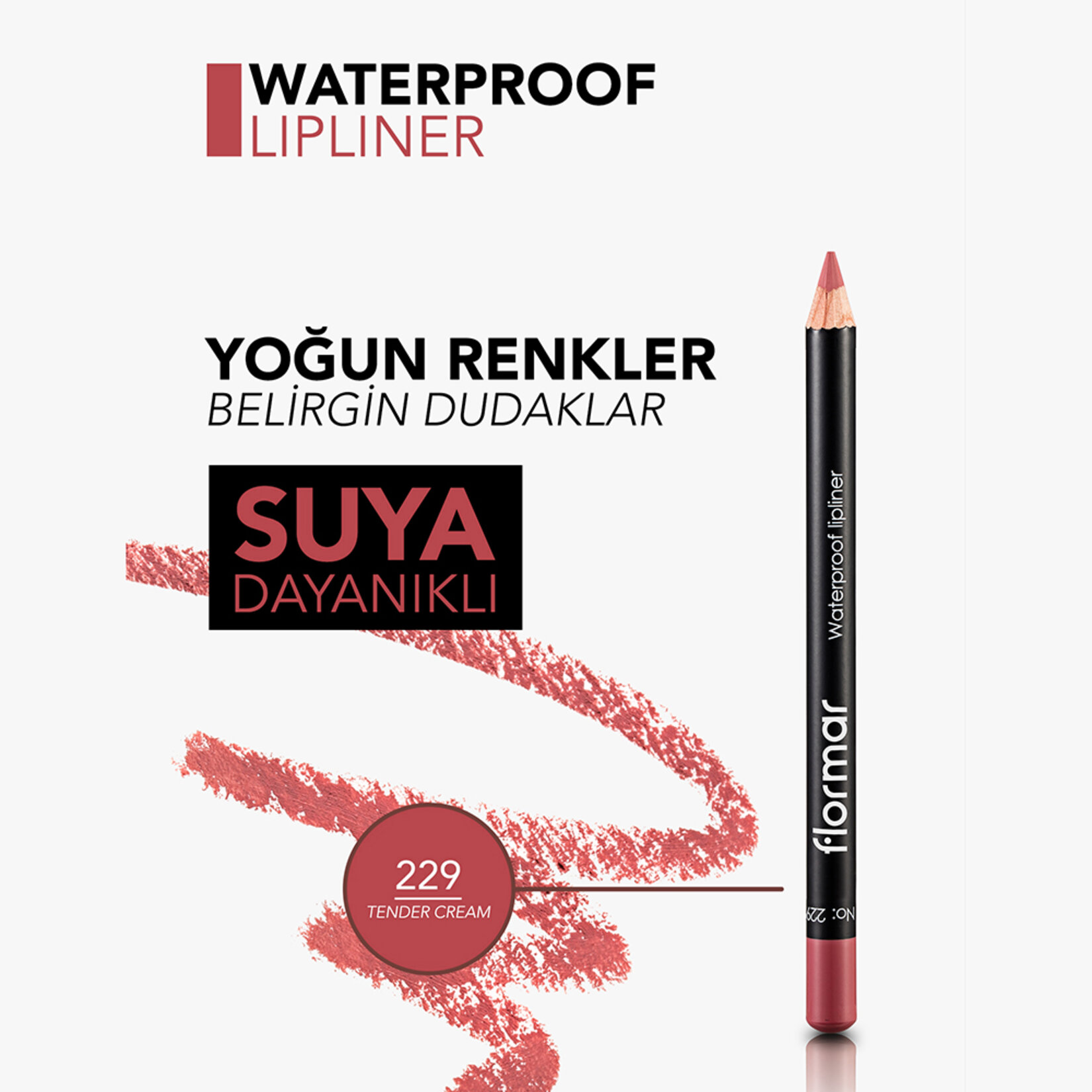 Flormar Sudan Etkilenmeyen Yoğun Pigmentli Mat Dudak Kalemi - 229 Tender Cream - Görsel 5