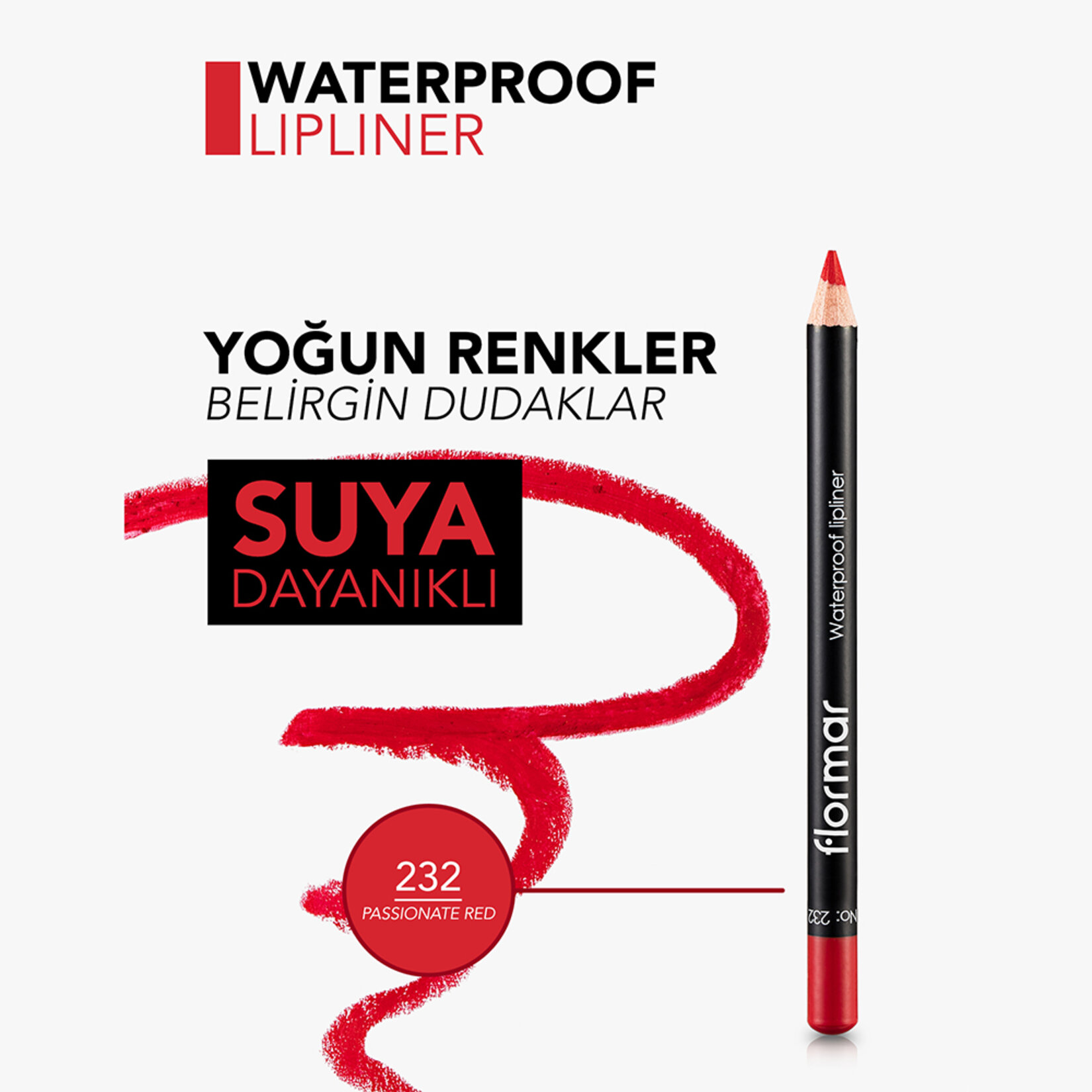 Flormar Sudan Etkilenmeyen Yoğun Pigmentli Mat Dudak Kalemi - 232 Passionate Red - Görsel 5