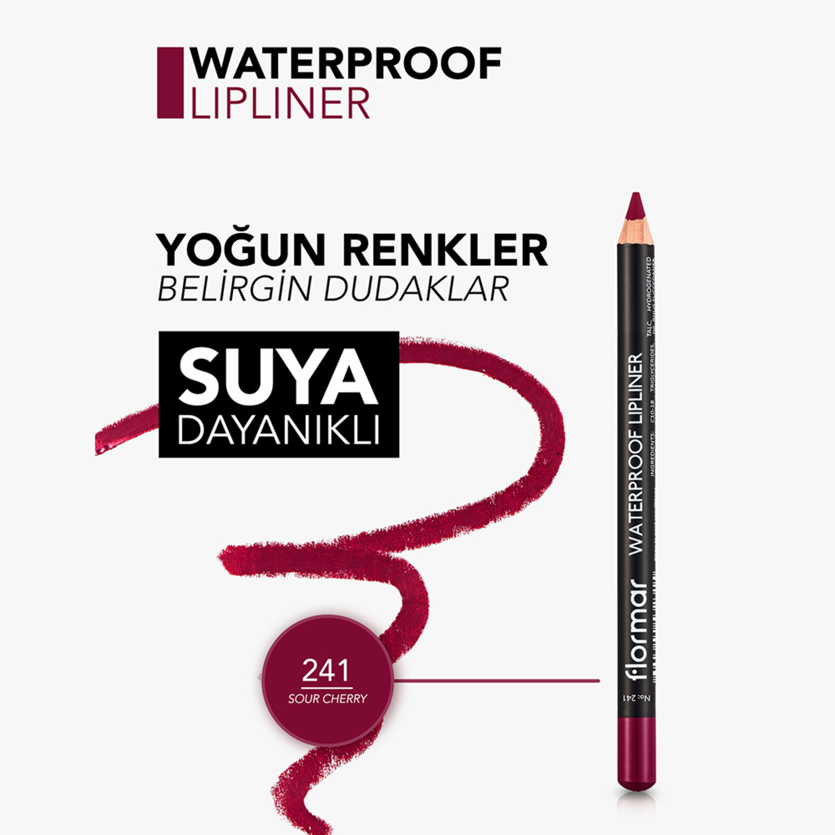 Flormar Sudan Etkilenmeyen Yoğun Pigmentli Mat Dudak Kalemi - 241 Sour Cherry - Görsel 5