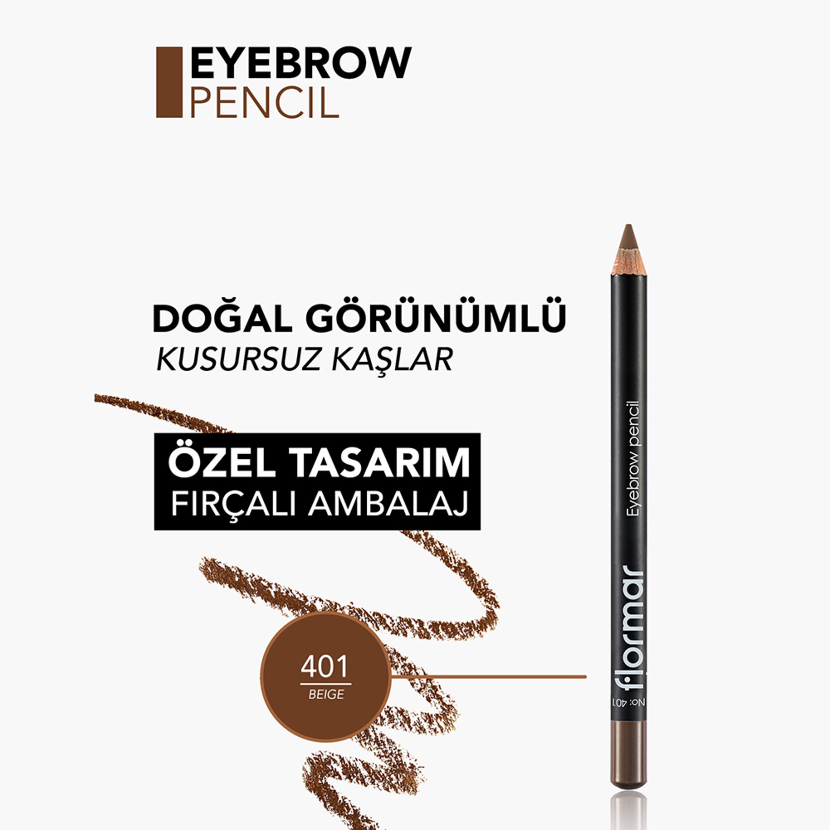 Flormar Doğal Görünüm Veren Fırçalı Kaş Kalemi - 401 Beige - Görsel 5
