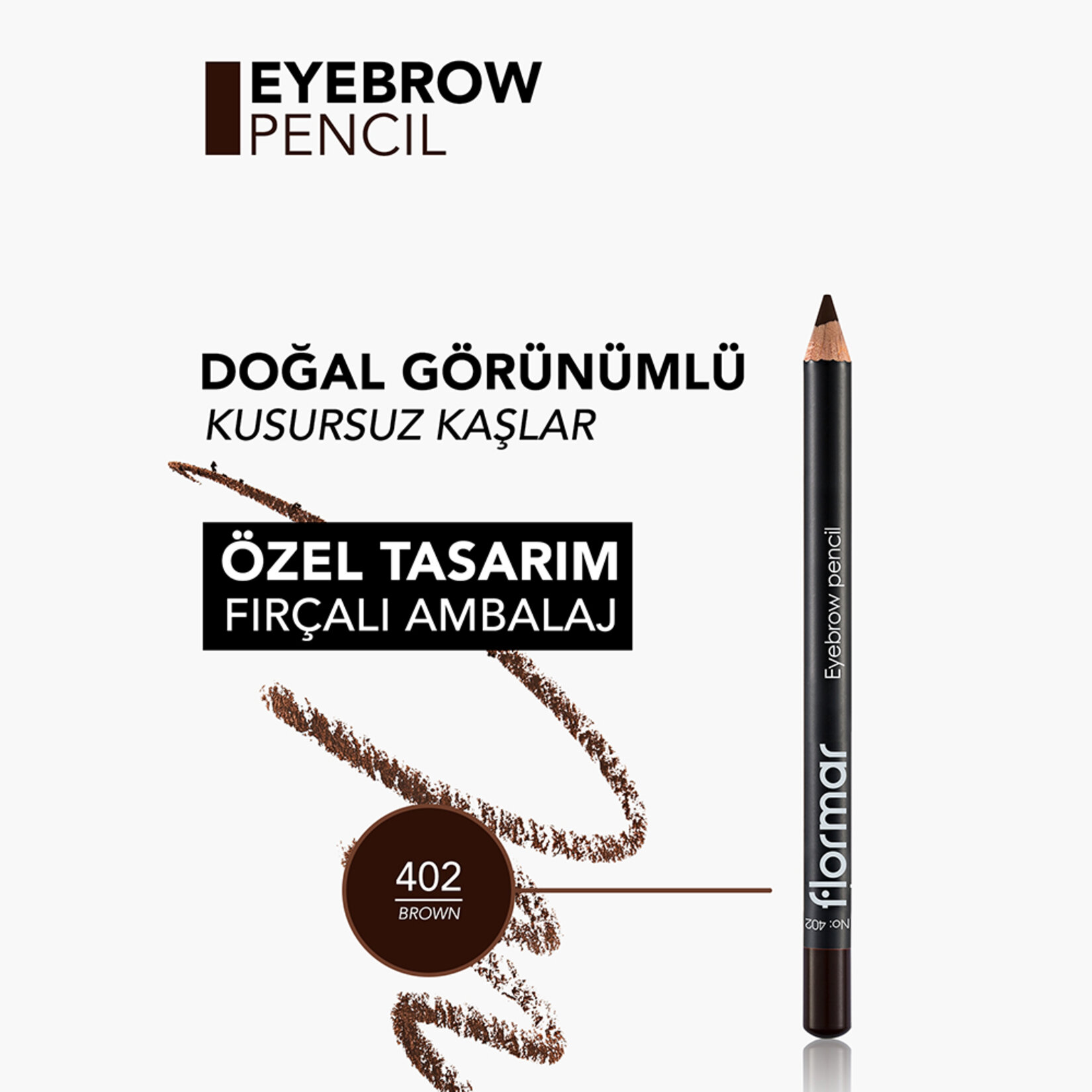 Flormar Doğal Görünüm Veren Fırçalı Kaş Kalemi - 402 Brown - Görsel 5