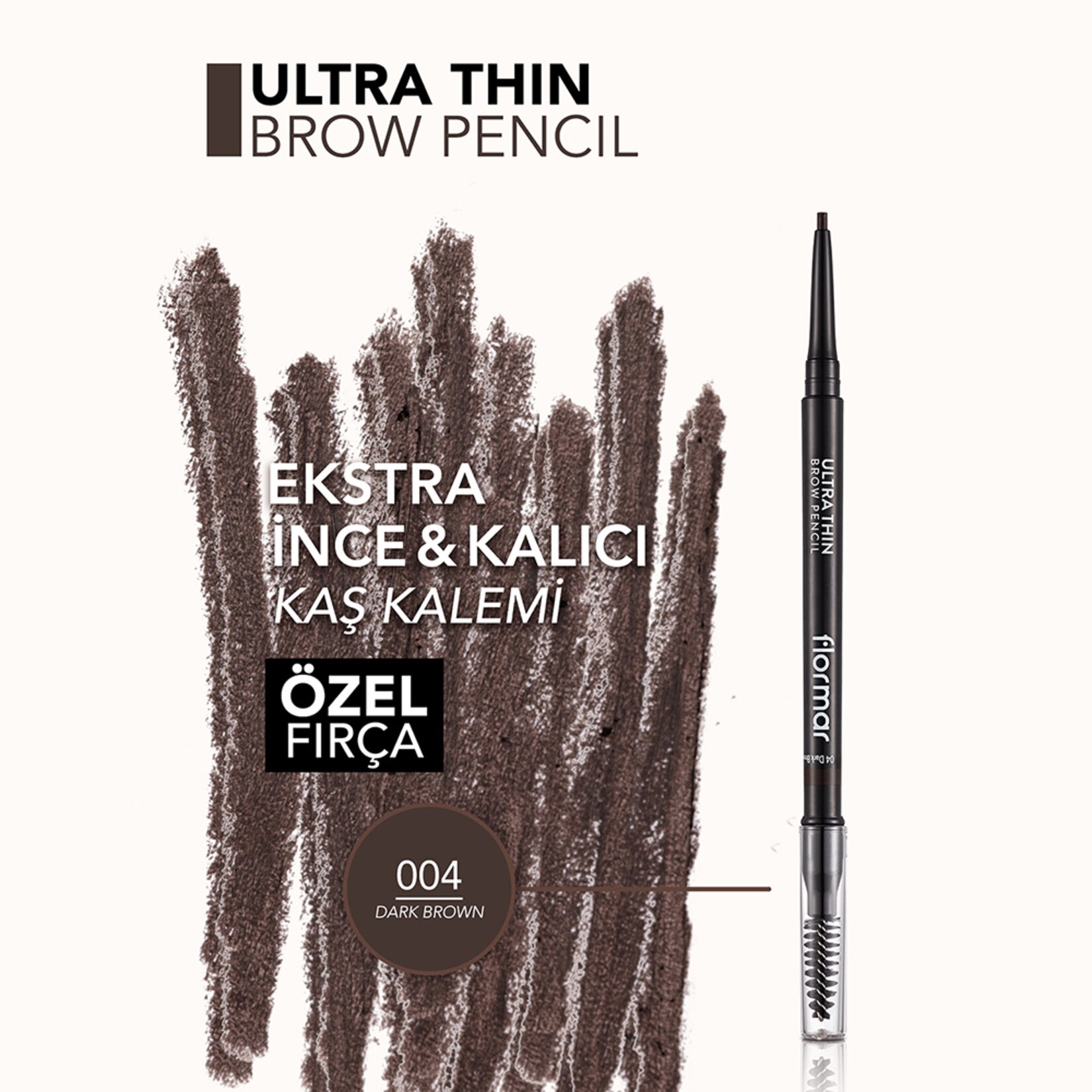 Flormar Ultra Thin Asansörlü ve Fırçalı İnce Uçlu Kaş Kalemi - 004 Dark Brown - Görsel 5