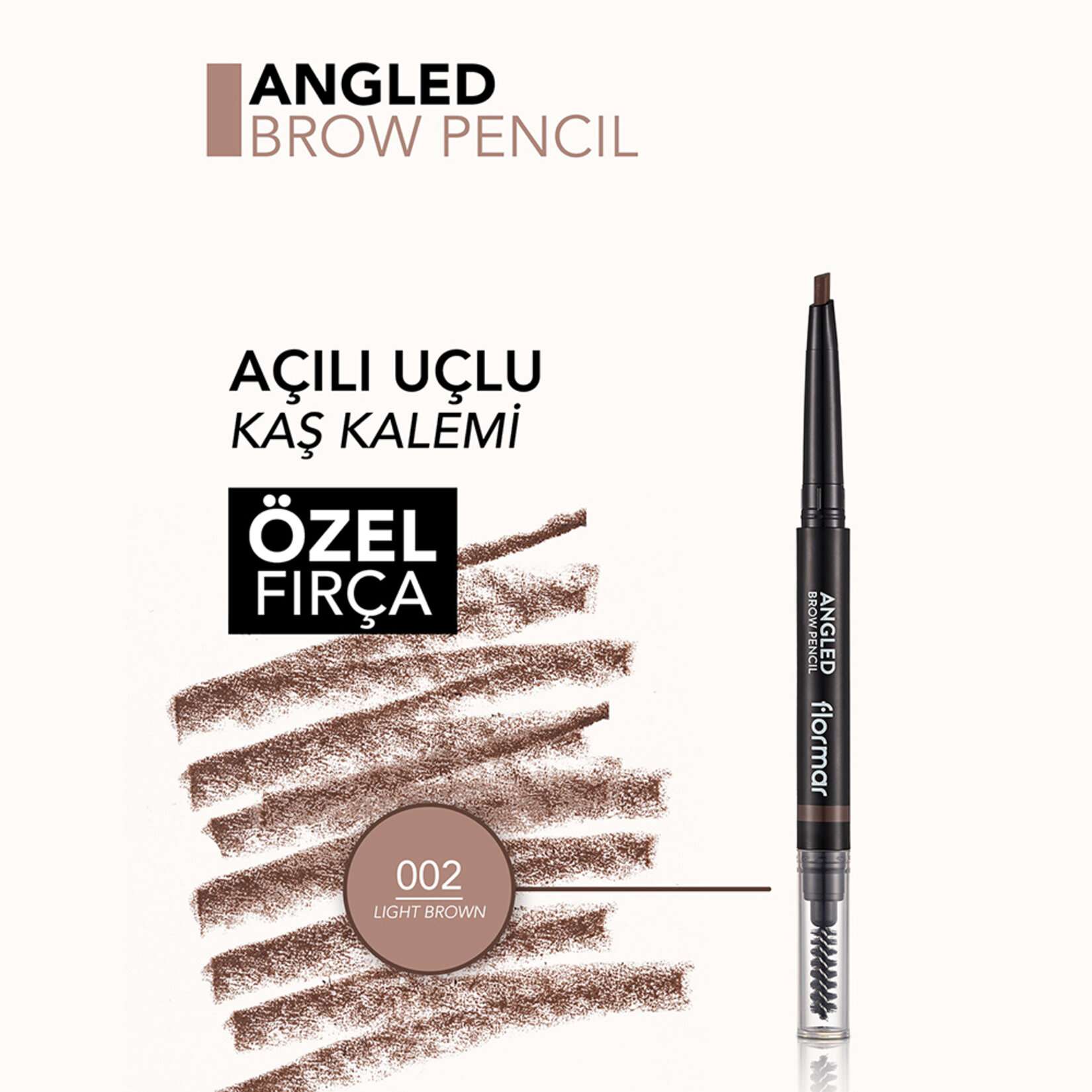 Flormar Angled Kesik Uçlu Kendinden Fırçalı Asansörlü Kaş Kalemi - 002 Light Brown - Görsel 5