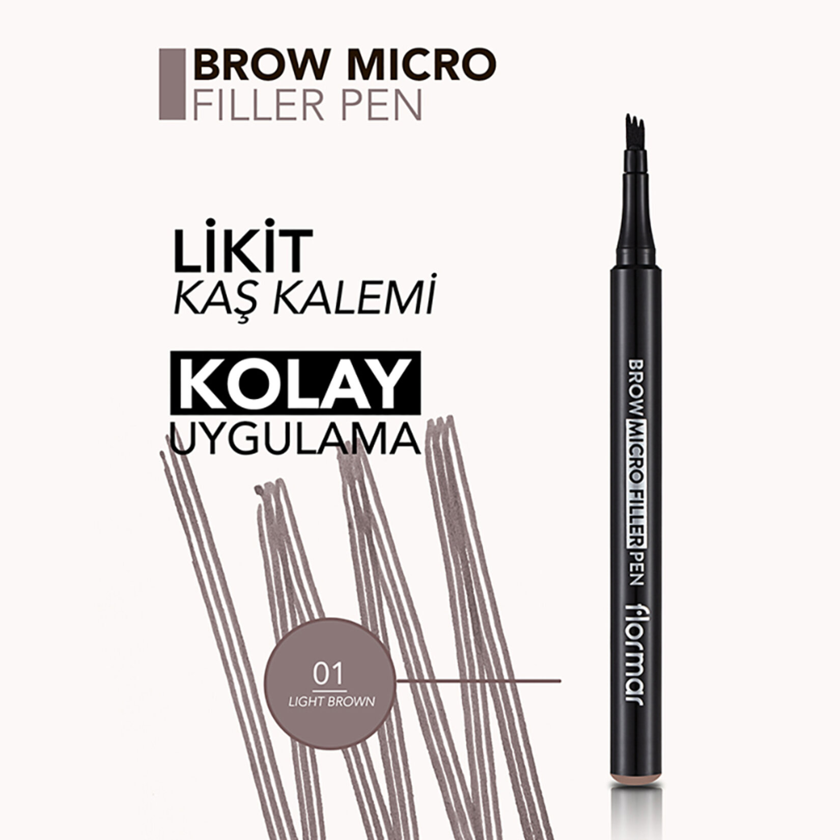 Flormar Brow Micro Filler Pratik Kaş Doldurma Kalemi - 001 Light Brown - Görsel 3