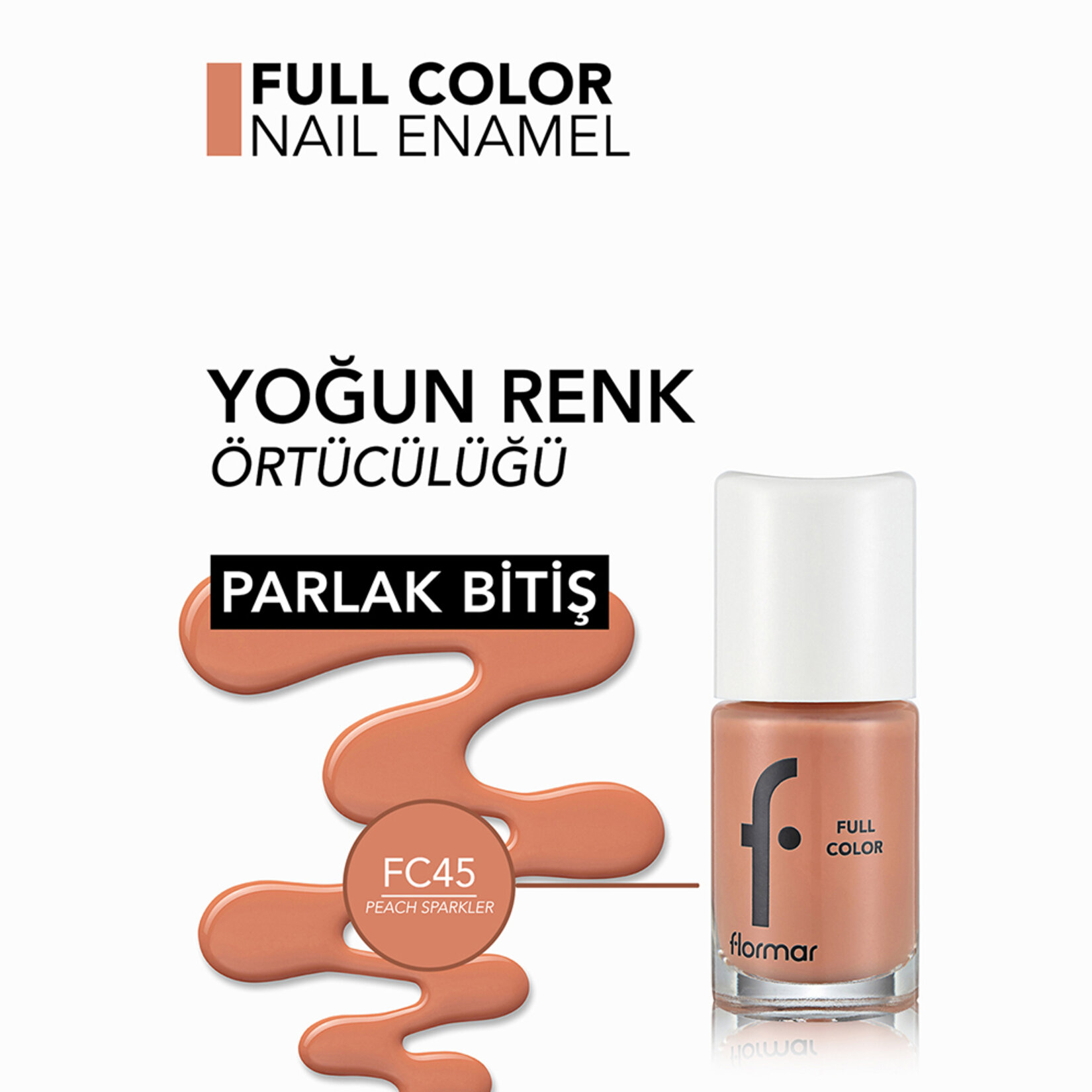 Flormar Full Color Yoğun Renk Veren İnce Yapılı Oje - FC45 Peach Sparkler - Görsel 5