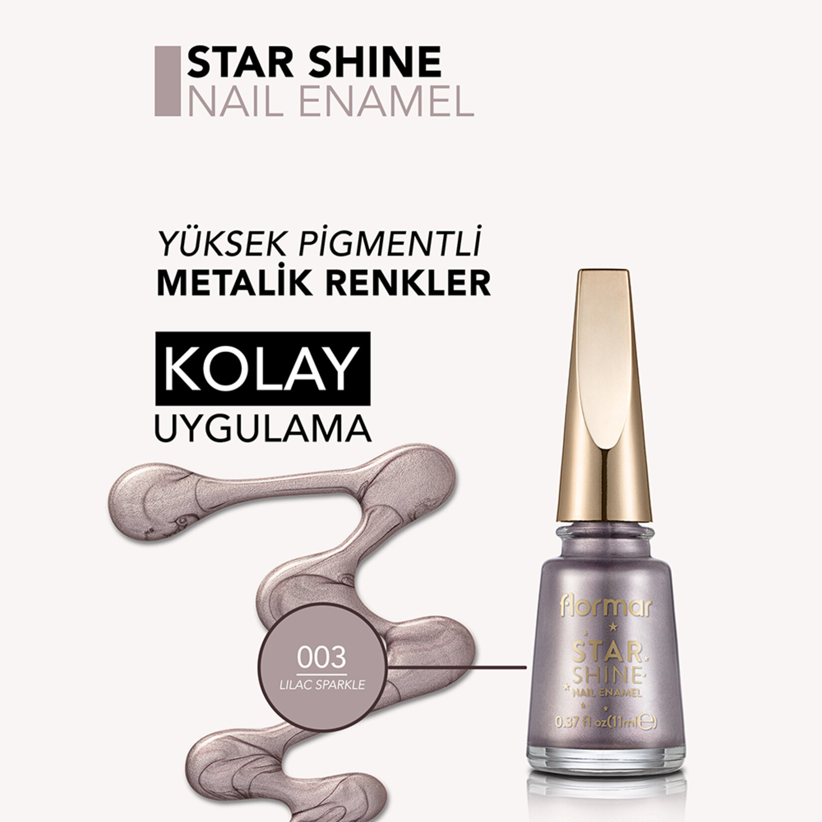 Flormar Star Shine Yoğun Renk Veren Metalik Oje - 003 Lilac Sparkle - Görsel 4