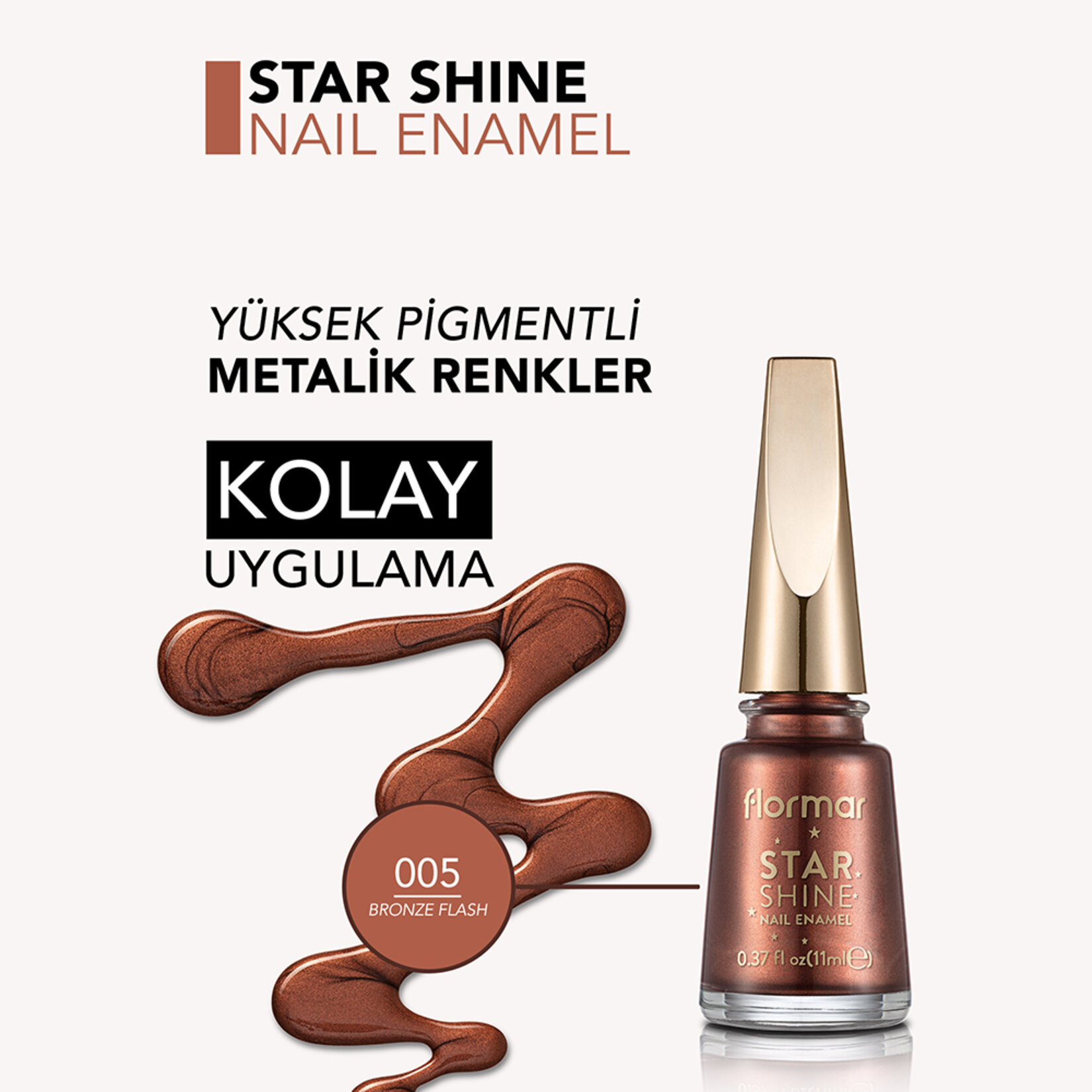 Flormar Star Shine Yoğun Renk Veren Metalik Oje - 005 Bronze Flash - Görsel 4