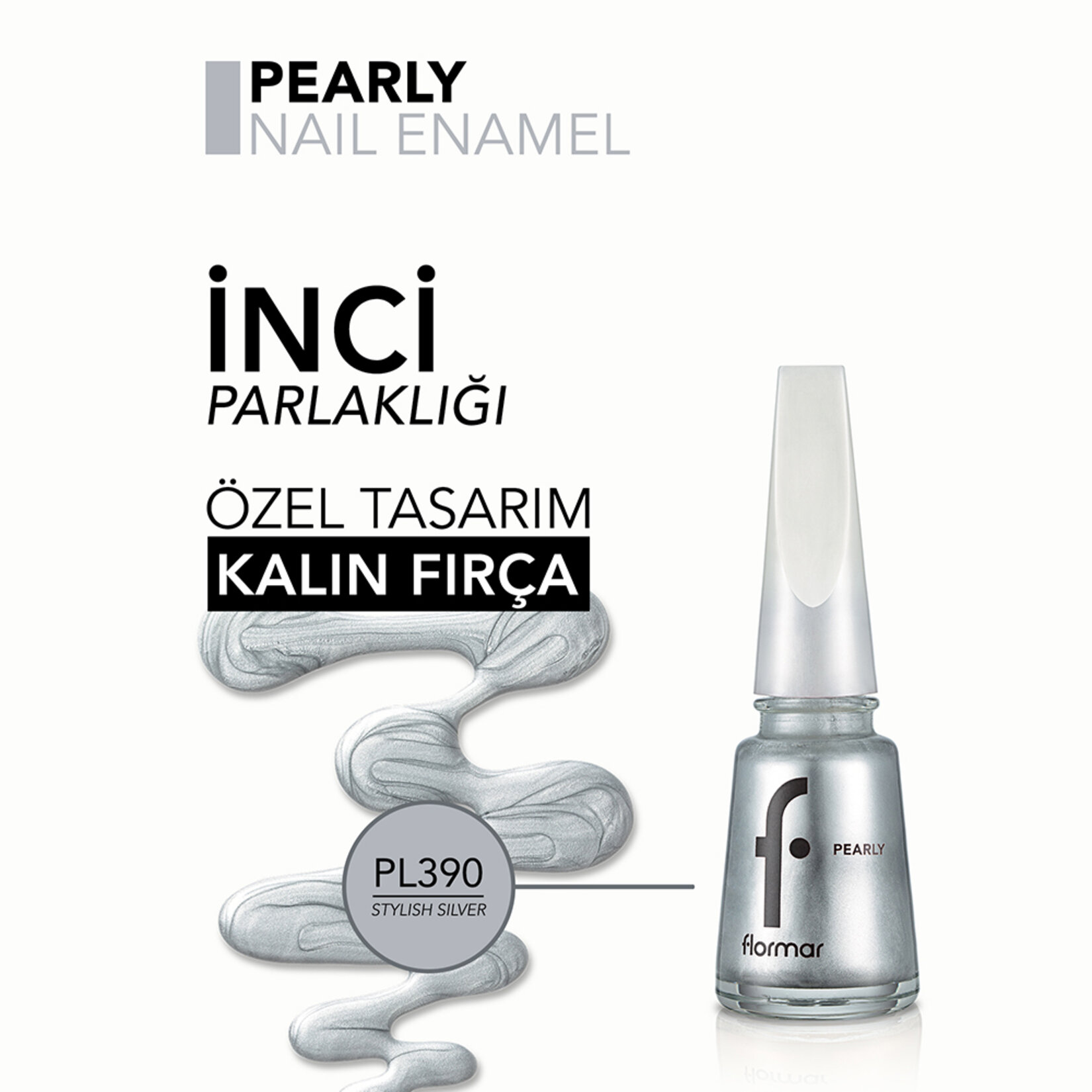 Flormar Pearly Yoğun Işıltı Veren Yarı Saydam Bazlı Sedefli Oje - 390 Stylish Silver (New) - Görsel 5