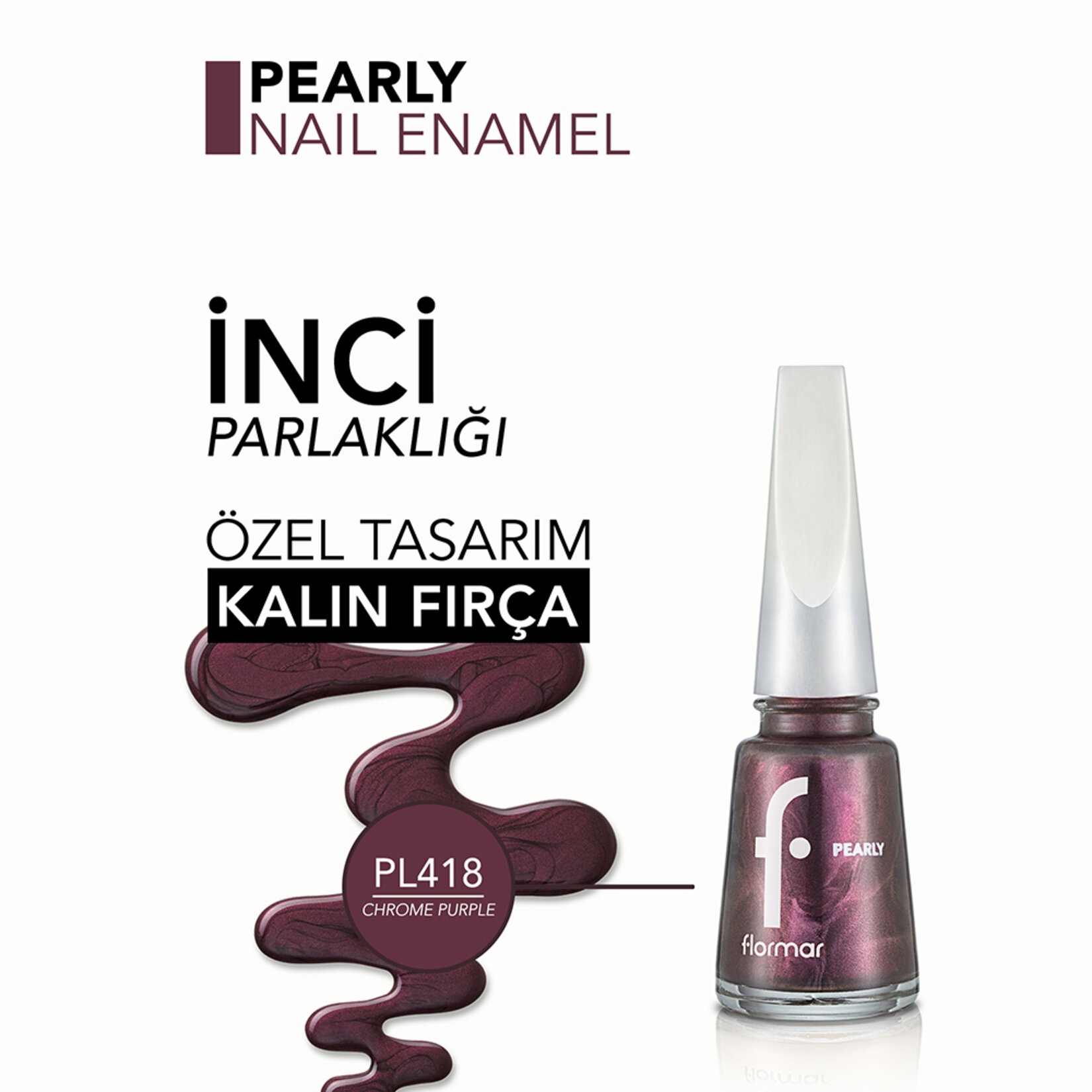 Flormar Pearly Yoğun Işıltı Veren Yarı Saydam Bazlı Sedefli Oje - 418 Chrome Purple (New) - Görsel 4