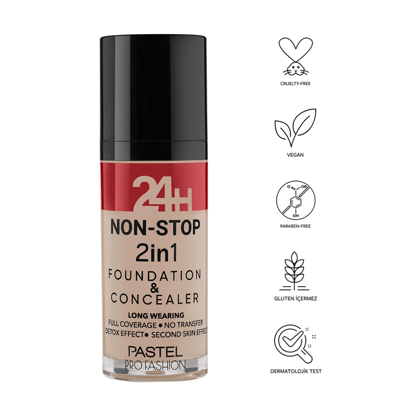 Pastel 24h Non-Stop 2in1 Foundation & Concealer - Fondöten & Kapatıcı 601 Cool - Görsel 5
