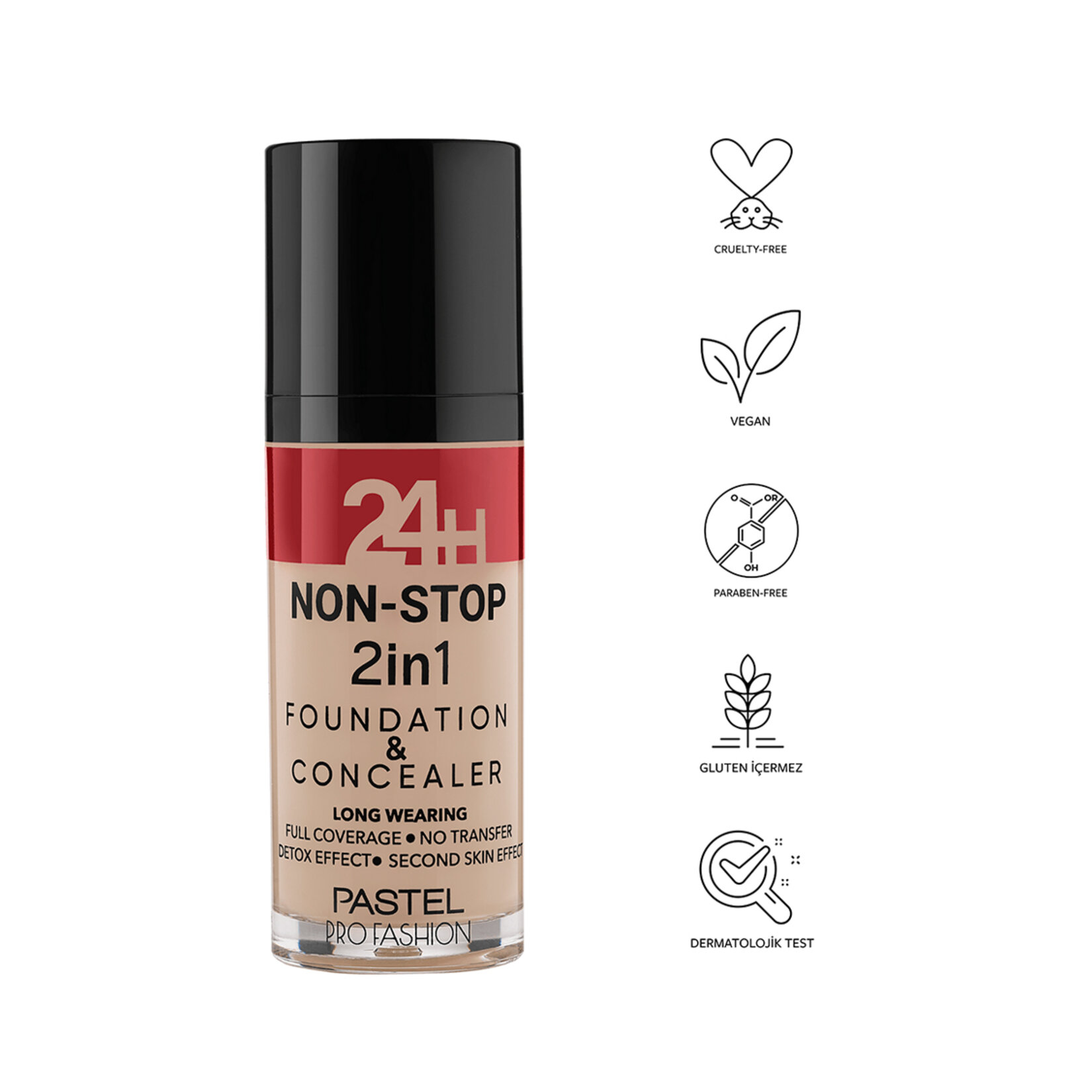 Pastel 24h Non-Stop 2in1 Foundation & Concealer - Fondöten & Kapatıcı 605 Sand - Görsel 5