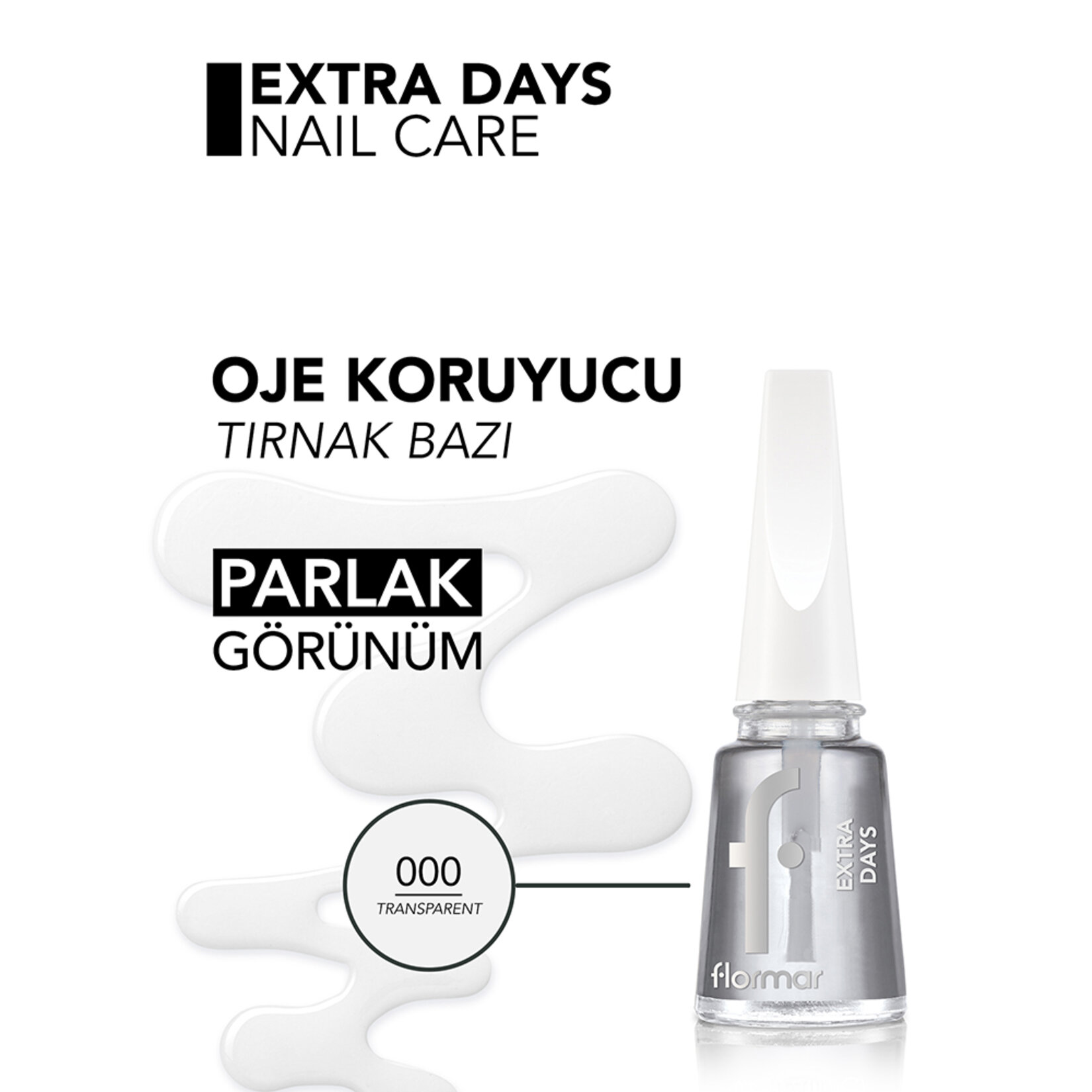 Flormar Extra Days Kalıcılığı Artıran Son Kat Tırnak Cilası - 000 Transparent - Görsel 3
