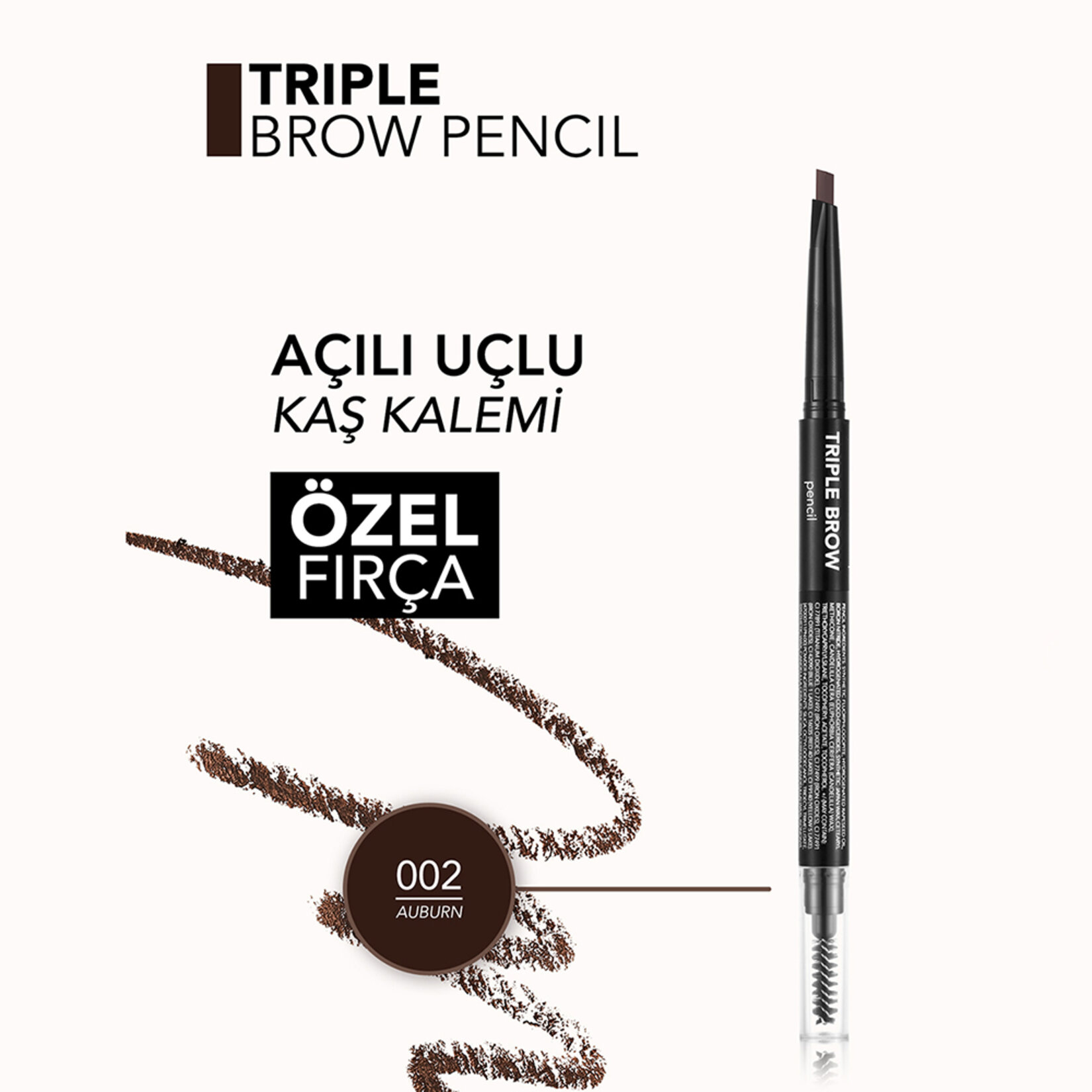 Flormar Triple Brow Kremsi Dokulu 3'ü 1 Arada Kaş Kalemi - 002 Brown - Görsel 5