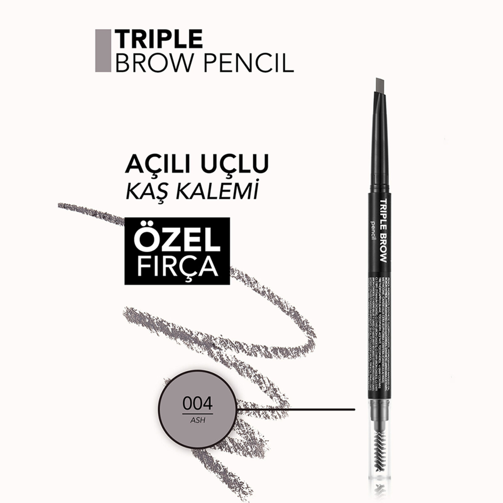 Flormar Triple Brow Kremsi Dokulu 3'ü 1 Arada Kaş Kalemi - 004 Grey - Görsel 5
