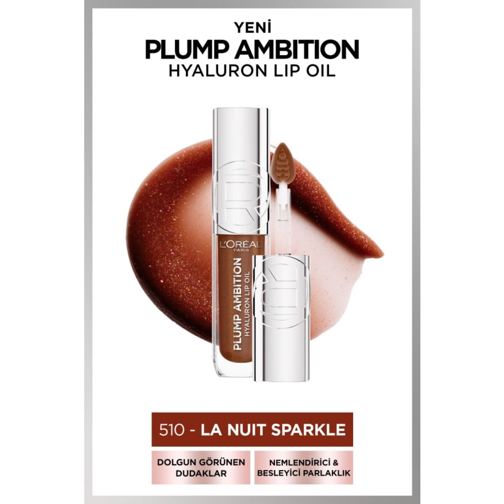 L'Oréal Paris Plump Ambition Hyaluron Lip Oil Besleyici ve Nemlendirici Dudak Parlatıcısı - 510 La Nuit Sparkle - Görsel 2