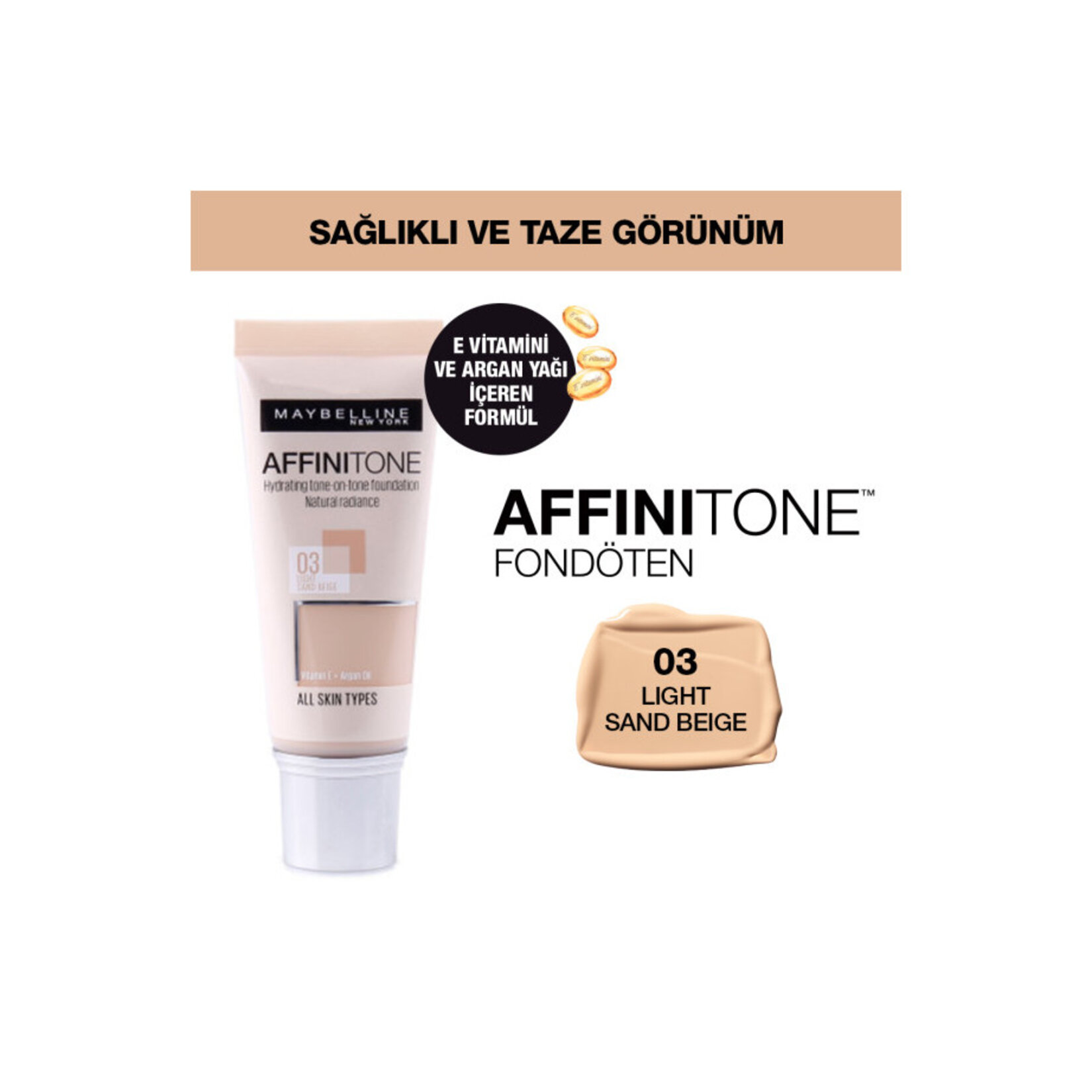 Maybelline New York Affinitone Fondöten - 03 Light Sandbeige - Görsel 4