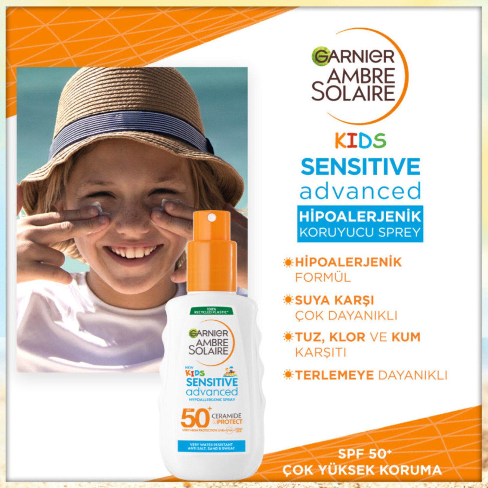 Garnier Ambre Solaire Çocuk Hipoalerjenik Güneş Koruyucu Sprey SPF 50+ 150 ml  - Görsel 3