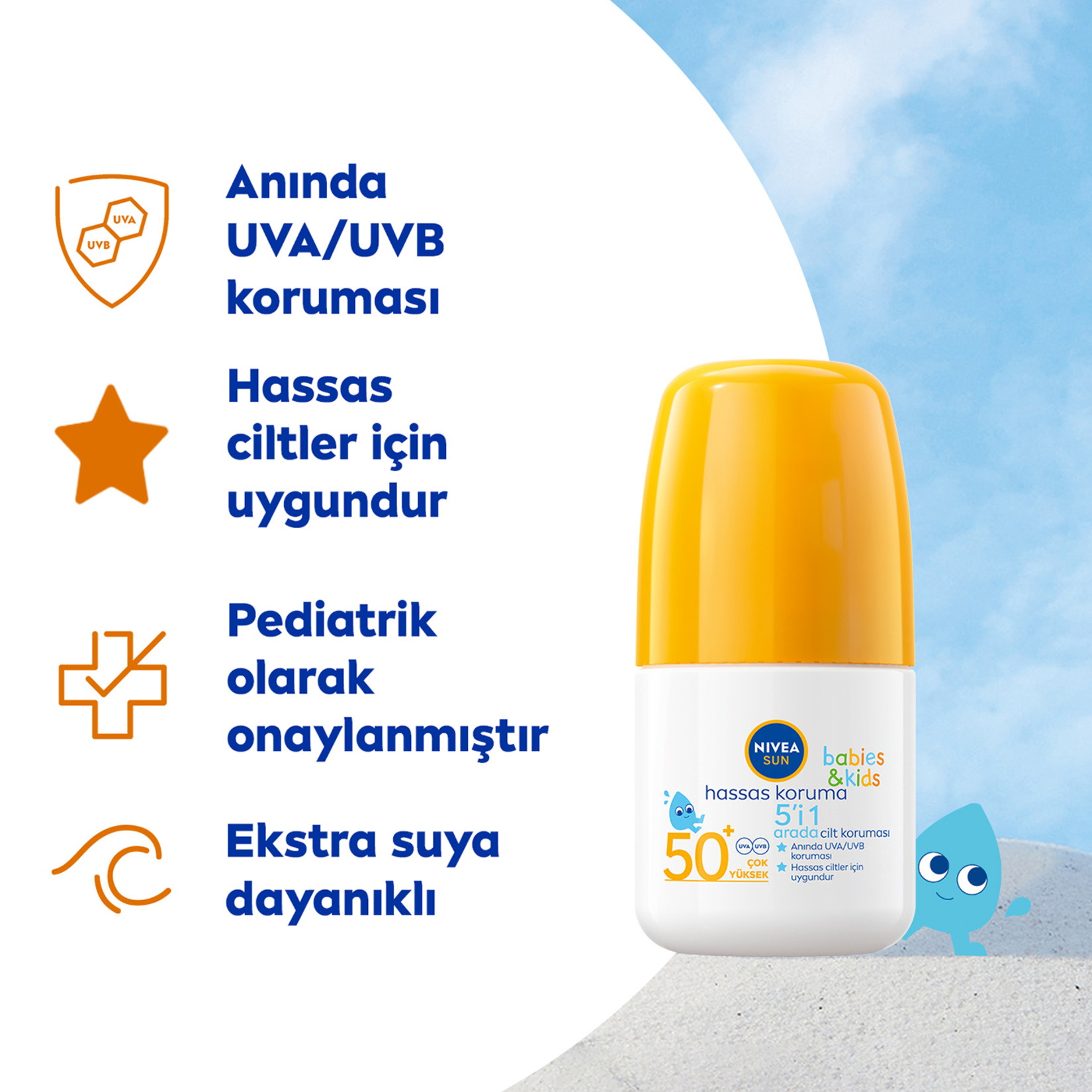 NIVEA SUN SPF 50+ Bebek ve Çocuk İçin Hassas Koruma Güneş Koruyucu Roll-On 50 Ml - Görsel 3
