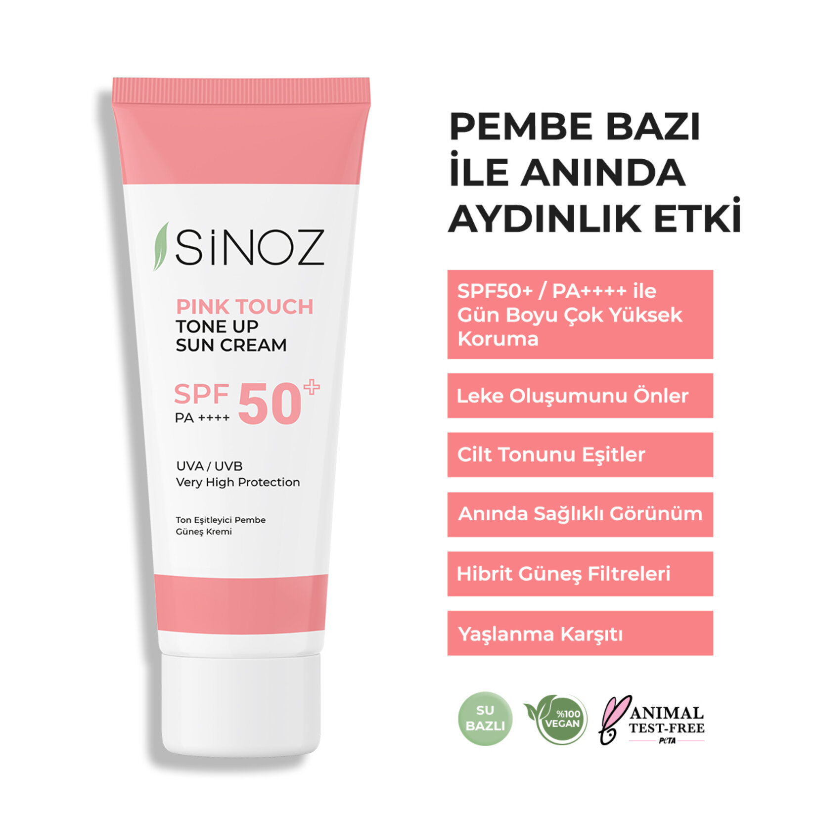 Sinoz SPF 50+ / Pa++++ Pink Touch Güneş Kremi 50 Ml - Görsel 2