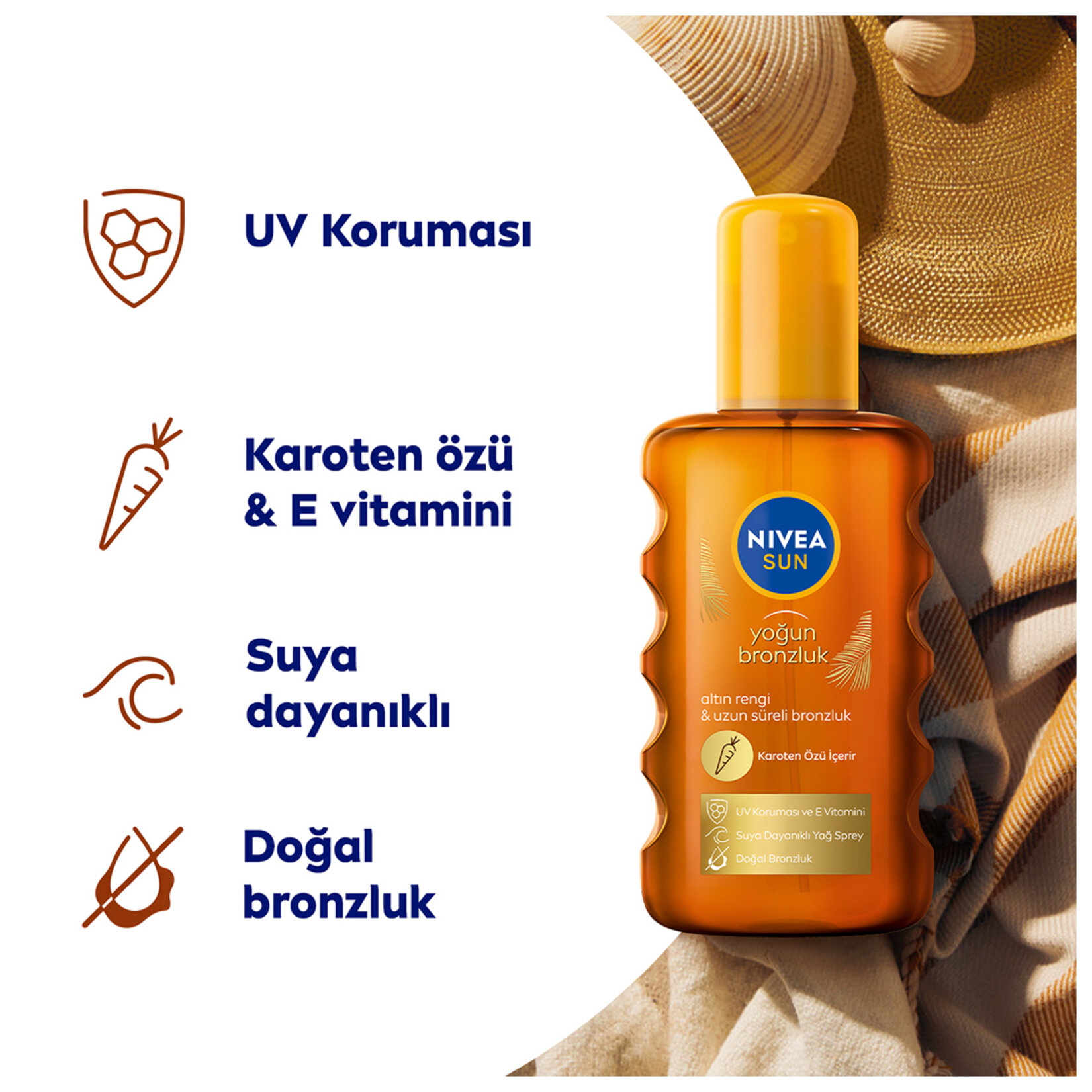 Nivea Sun Karoten Özlü Yoğun Bronzlaştırıcı Güneş Yağı Spreyi SPF 6 200 ml  - Görsel 2