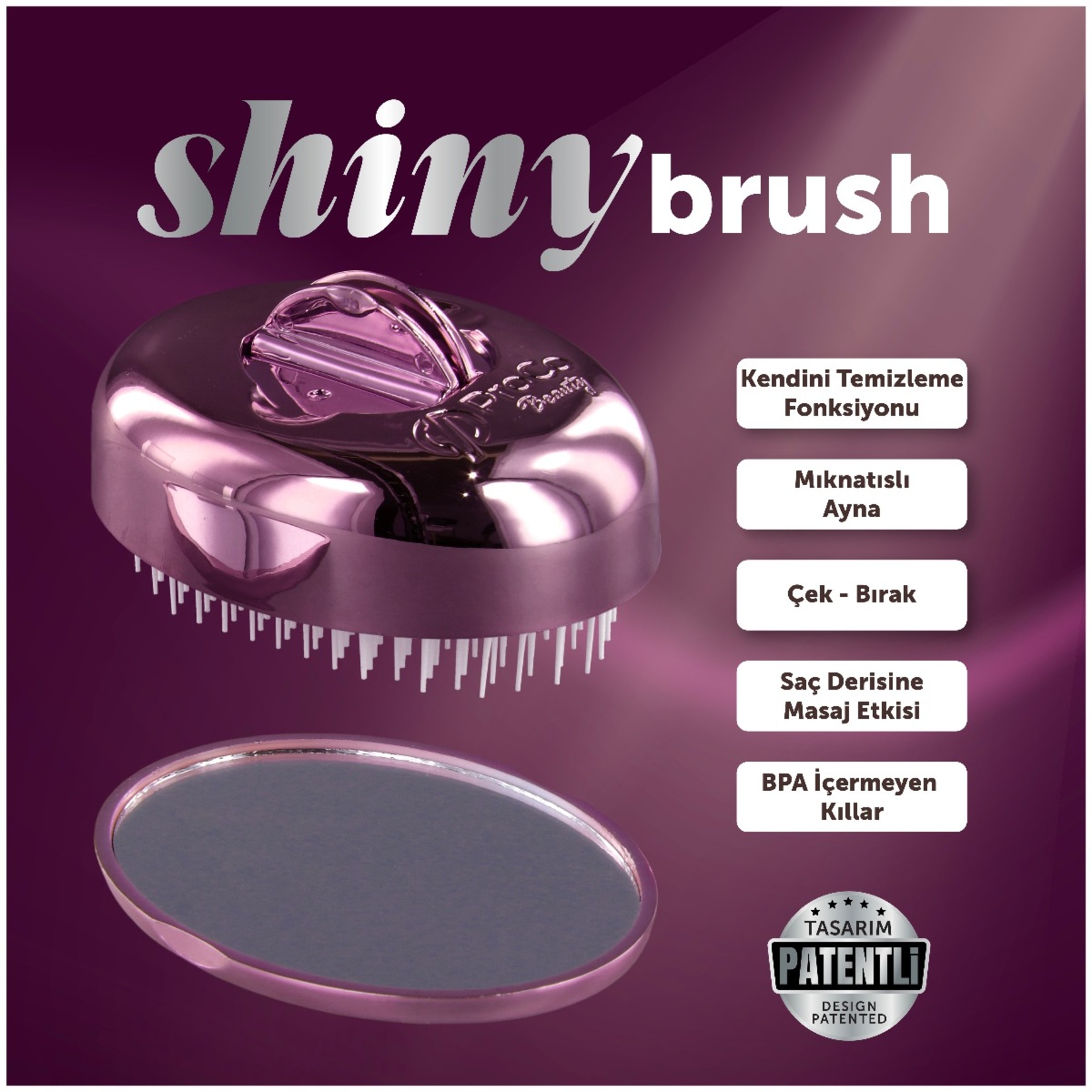 Proco Beauty Premium Shiny Kendini Temizleyen Aynalı Saç Fırçası - Görsel 10