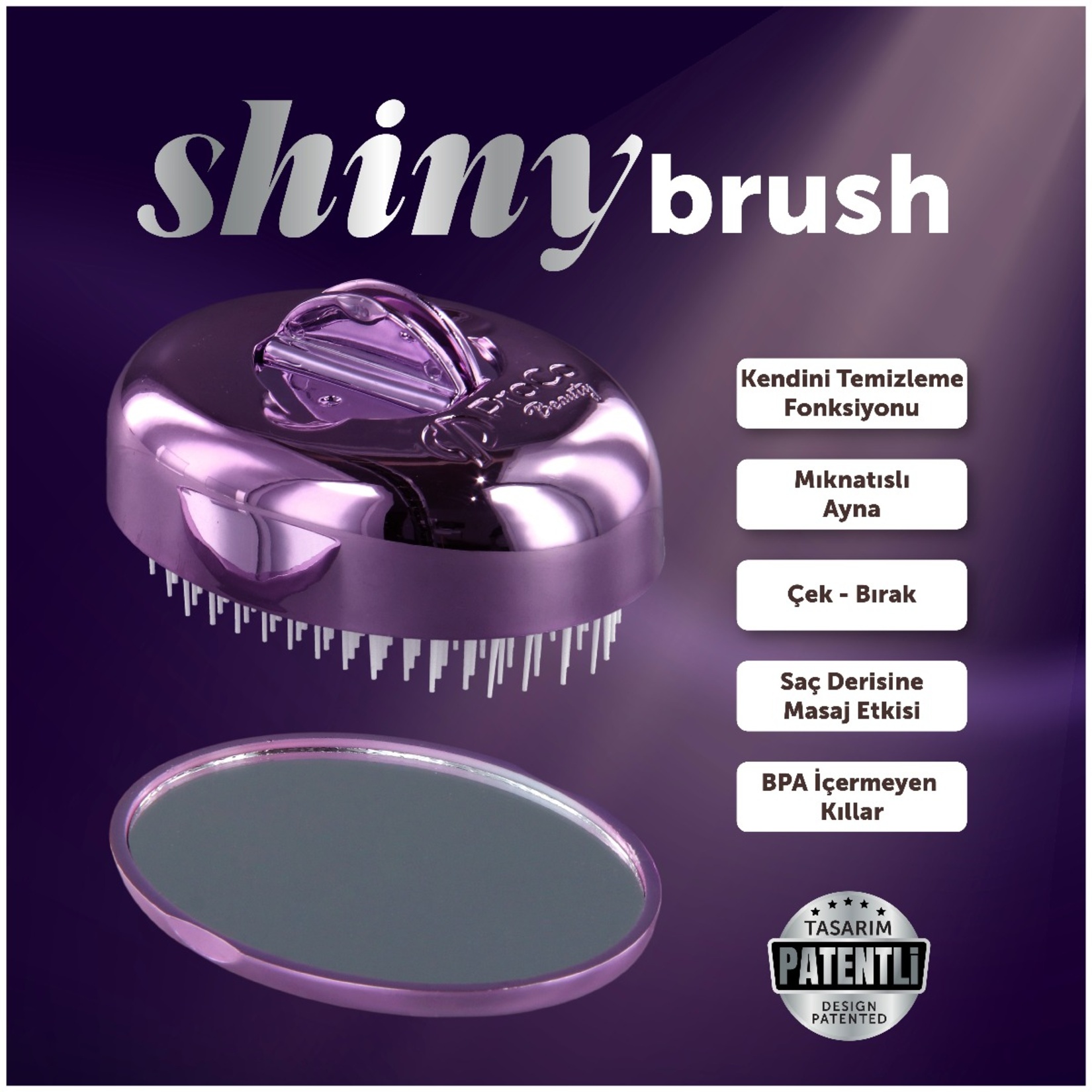 Proco Beauty Premium Shiny Kendini Temizleyen Aynalı Saç Fırçası - Görsel 8