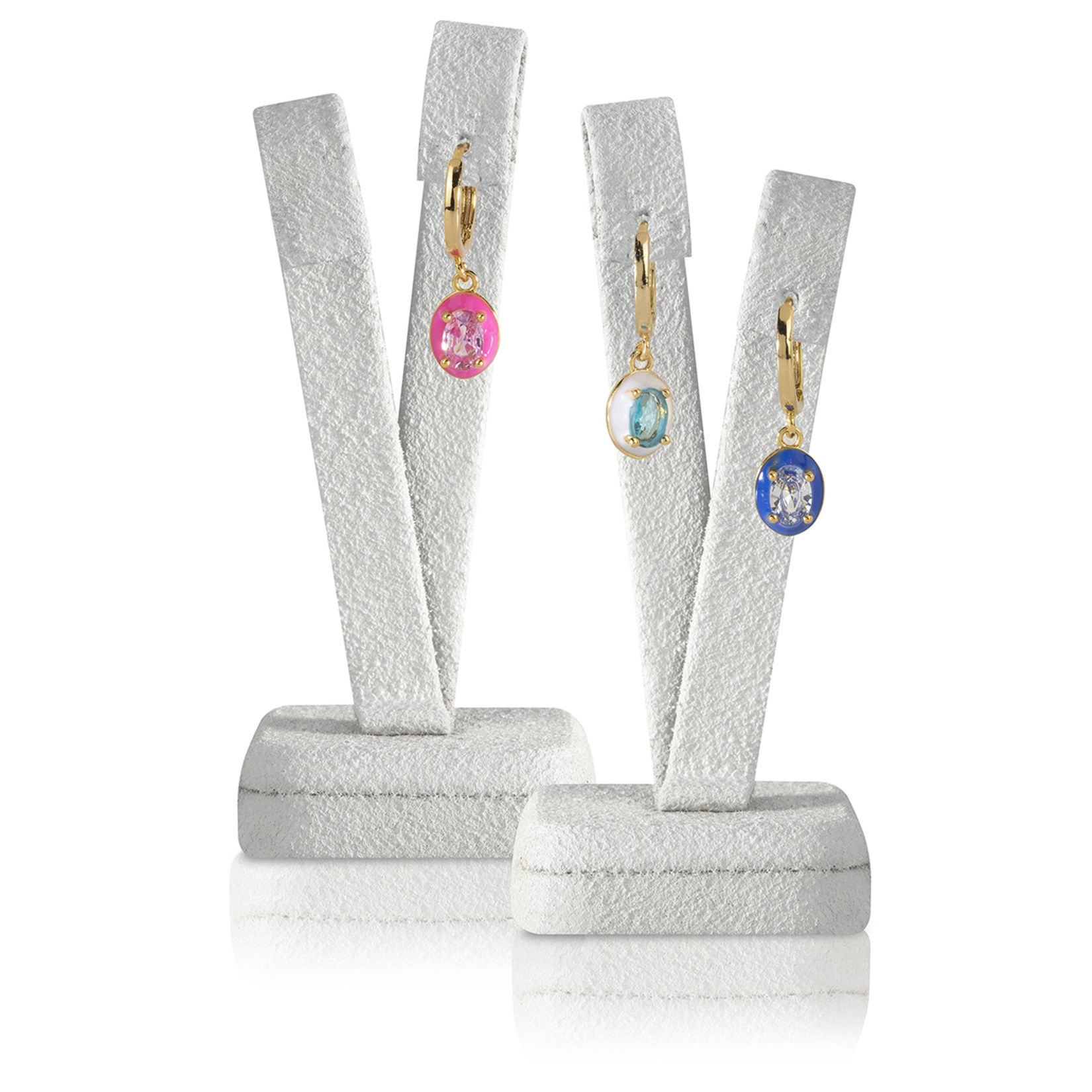 Stylish Oval Taşlı Küpe Seti