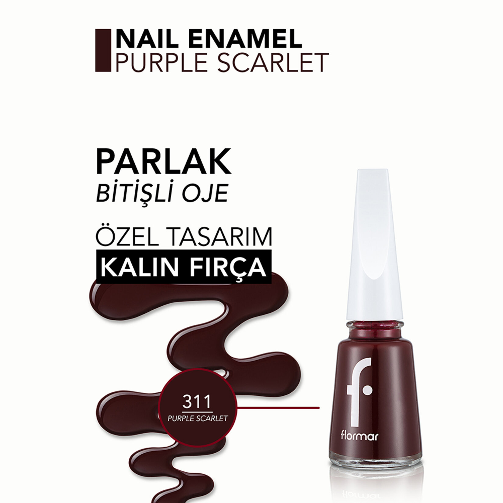 Flormar Nail Enamel Uzun Süre Kalıcı Besleyici Oje - 311 Purple Scarlet - Görsel 5