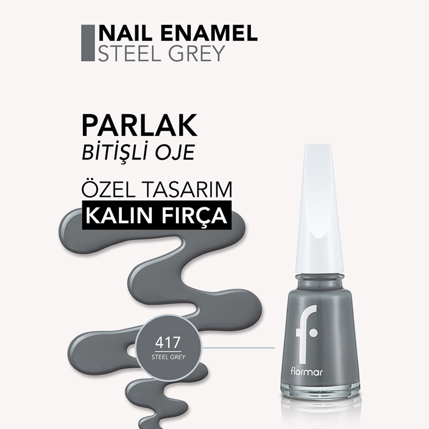 Flormar Nail Enamel Uzun Süre Kalıcı Besleyici Oje - 417 Steel Gray - Görsel 5