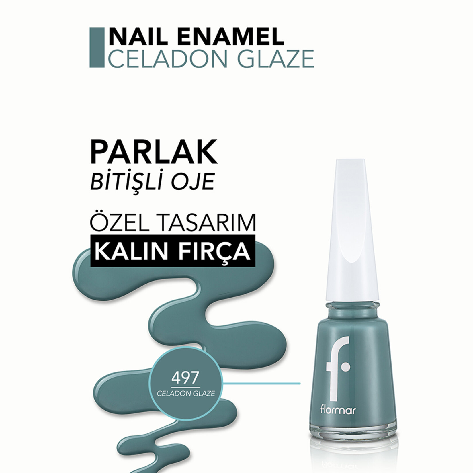 Flormar Nail Enamel Uzun Süre Kalıcı Besleyici Oje - 497 Celadon Glaze - Görsel 5