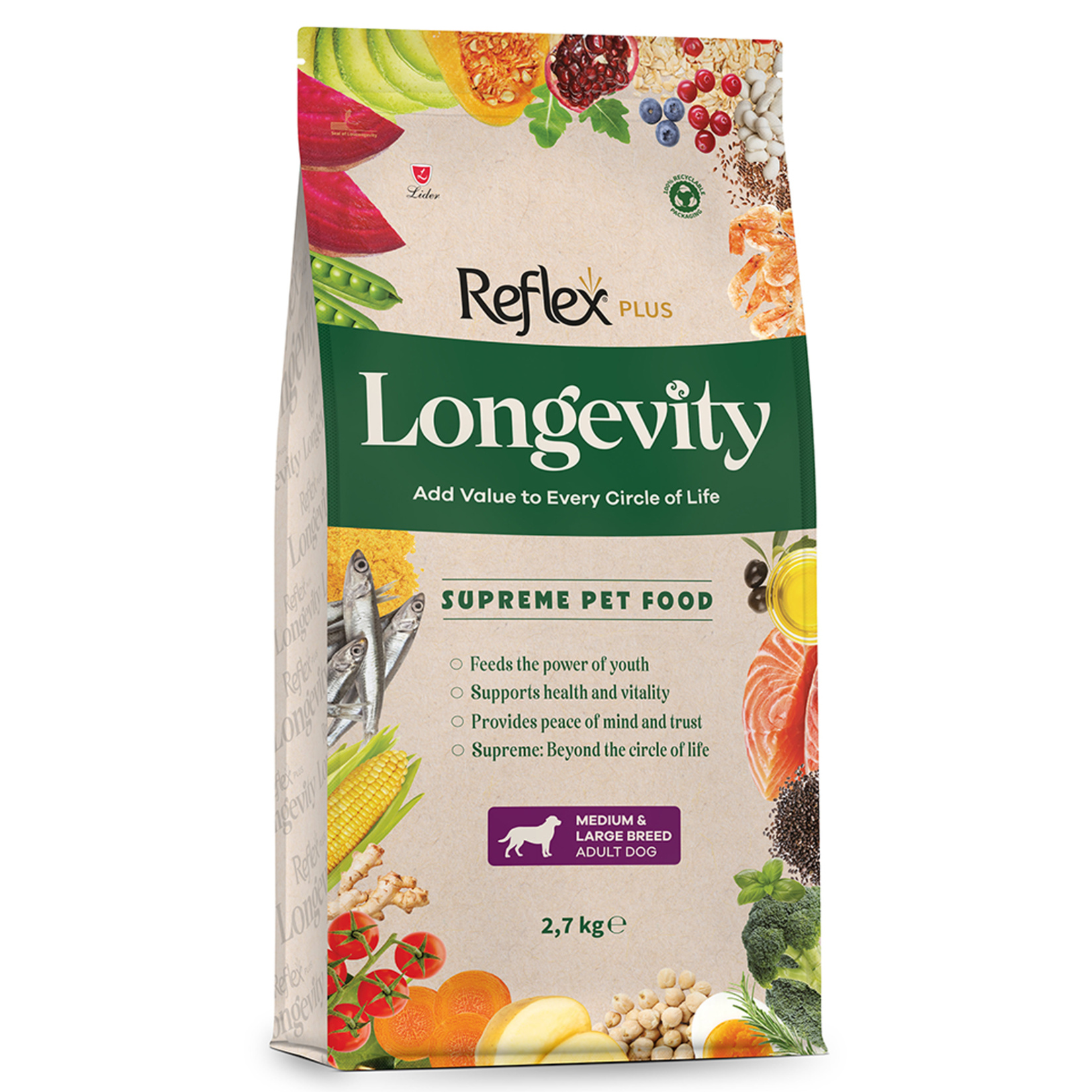 Reflex Plus Longevity Orta & Büyük Irk Yetişkin Köpek Maması 2.7 Kg