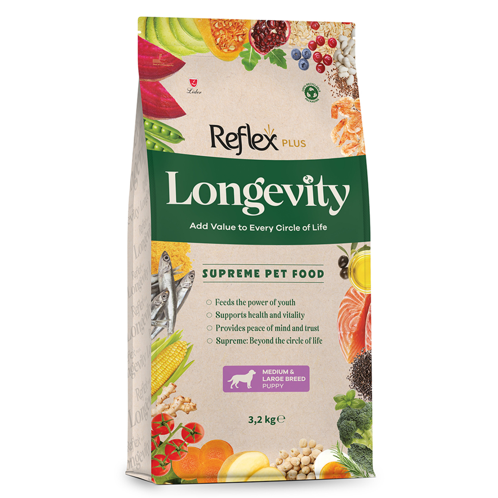 Reflex Plus Longevity Orta & Büyük Irk Yavru Köpek Maması 3.2 Kg