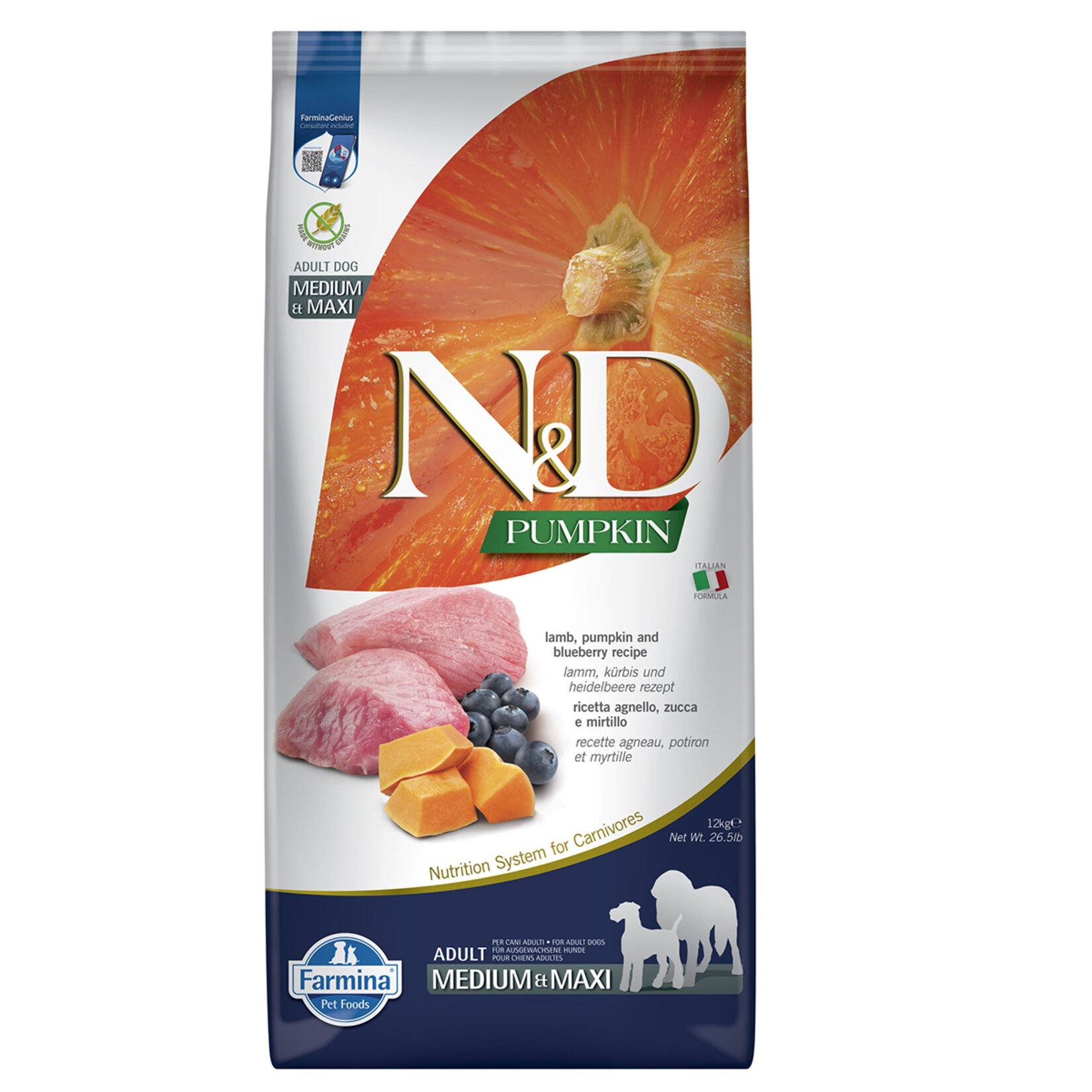 N&D Balkabağı Kuzu Yaban Mersinli Yetişkin Medium - Maxi 12 Kg