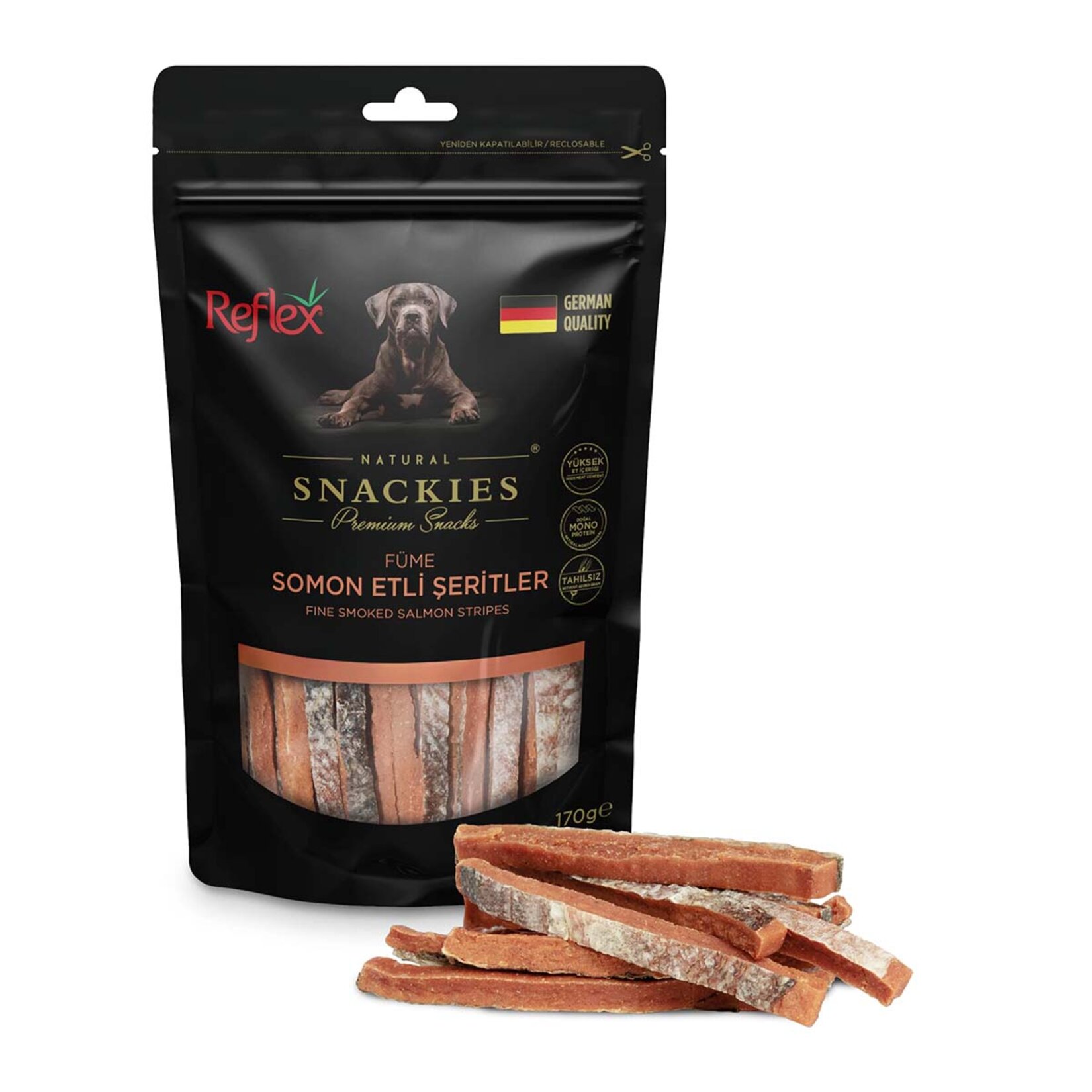Reflex Snackies Füme Somon Şerit Köpek Ödülü 170 G - Görsel 1