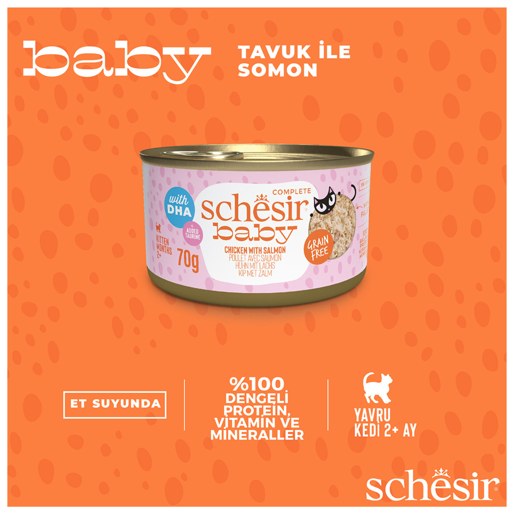 Schesir Baby Kedi Yaş Mama Tavuk İle Somon Mus Konserve 70 G - Görsel 5
