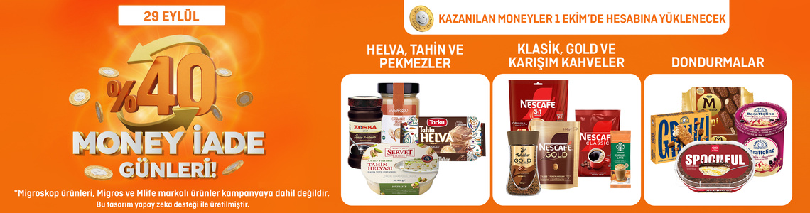 Migros Seçili Market Ürünlerinde %40 Money İadesi