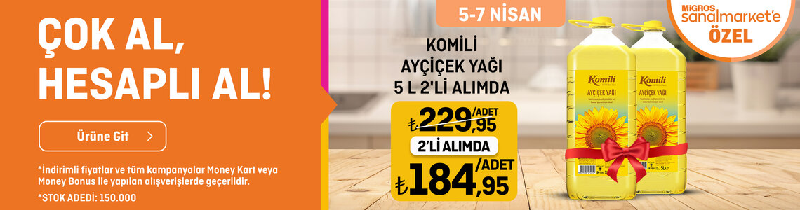 Komili Ayçiçek Yağı 5 L Pet