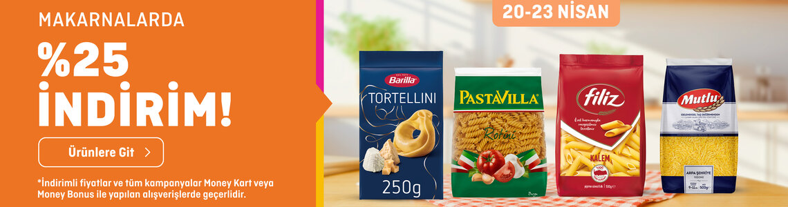  Makarnalarda %25 İndirim