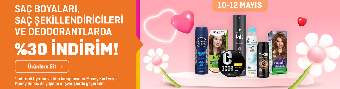 Saç Boyaları ve Şekillendiricilerde, Deodorantlarda %30 İndirim