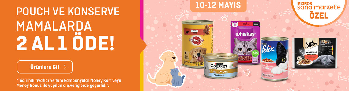  Pouch ve Konserve Kedi Köpek mamalarında 2 Al 1 Öde