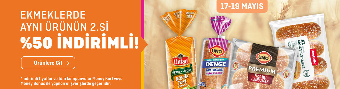  Paketli Ekmeklerde Aynı Ürünün 2.Si %50 İndirimli!