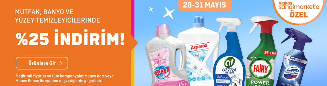 Mutfak, Banyo ve Yüzey Temizleyiciler ve Sabunlarda %25 İndirim!