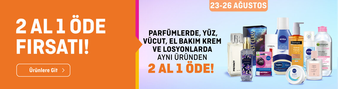 Parfümlerde, Yüz ,Vücut, El Bakım Krem ve Losyonlarda Aynı Üründen 2 Al 1 Öde!