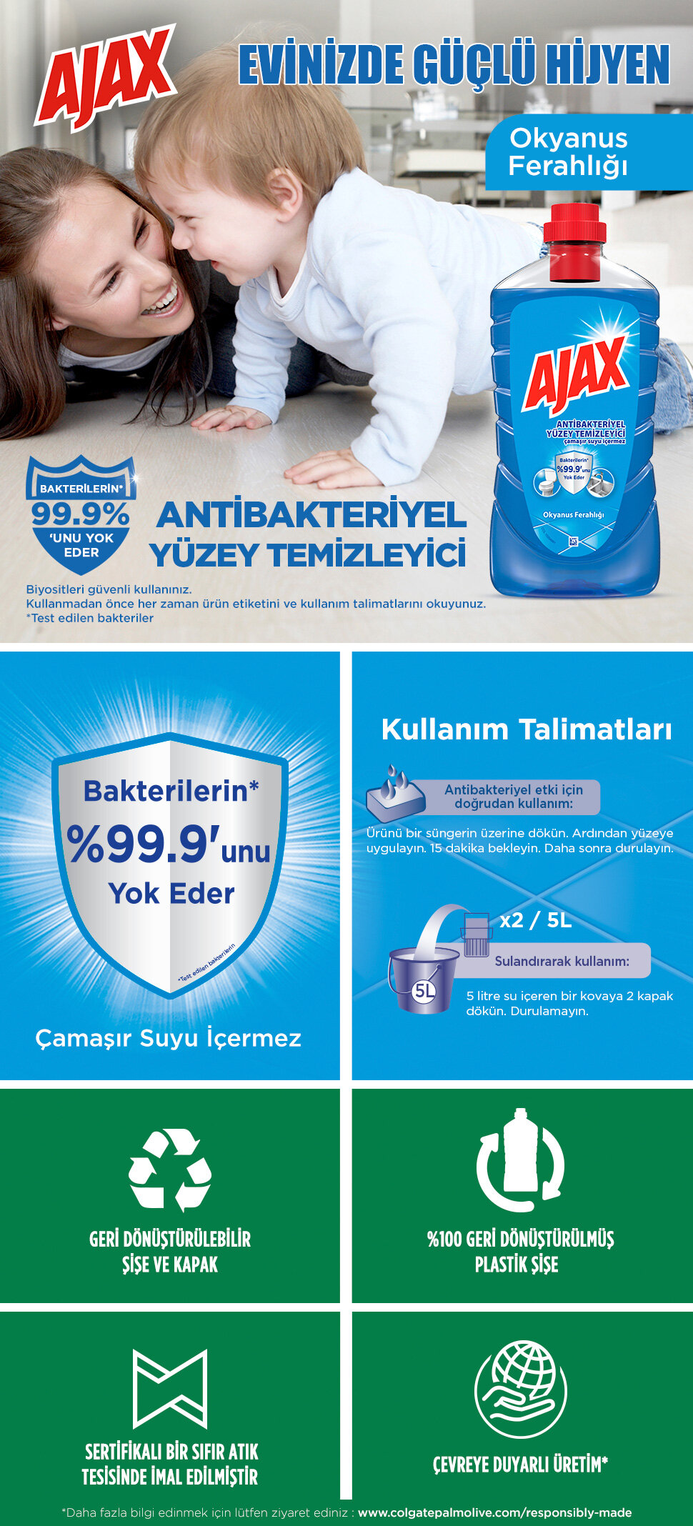 Ajax Antibakteriyel Yüzey Temizleyici Okyanus Ferahlığı 1 L - Migros