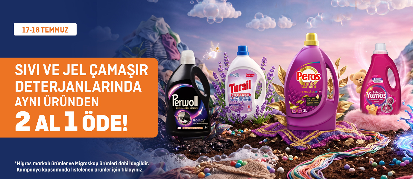 Migros Sıvı ve Jel Çamaşır Deterjanlarında 2 Al 1 Öde
