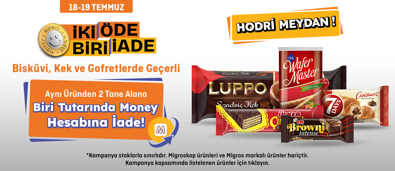 Migros Bisküvi, Kek ve Gofretlerde Aynı Üründen 2 Tane Alana Biri Tutarında Money hesabına iade