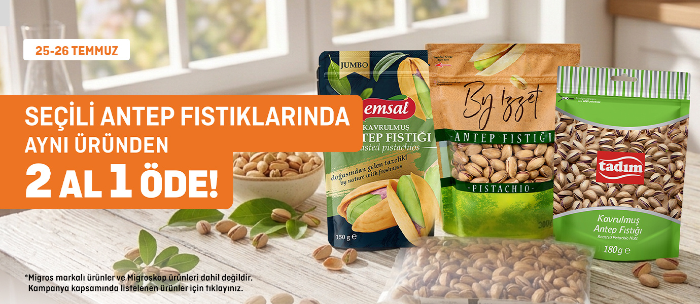 Migros: Paket Antep Fıstıklarında 2.si %50 İndirimli