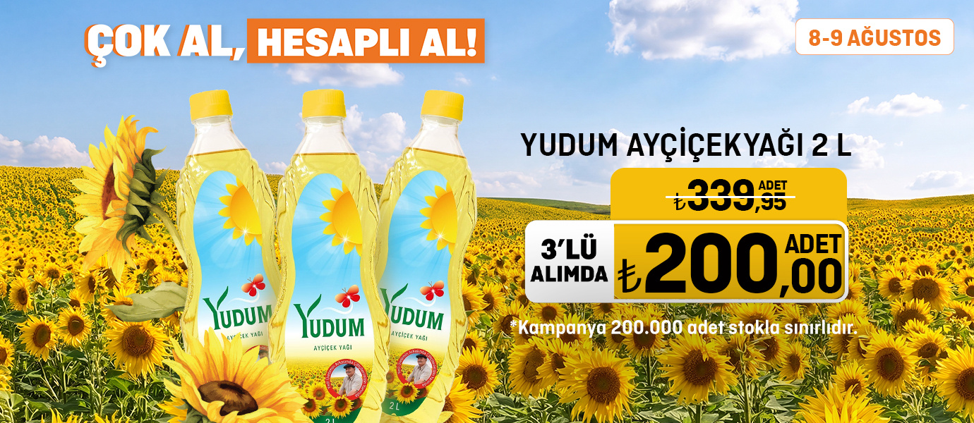 Yudum Ayçiçek Yağı 2 L  200 TL (3'lü Alımda )