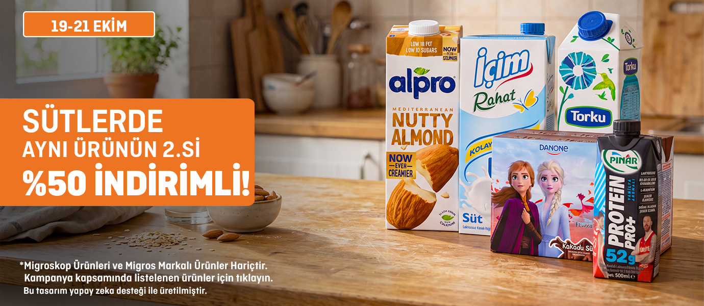 Migros Sütlerde 2. Ürüne %50 İndirim