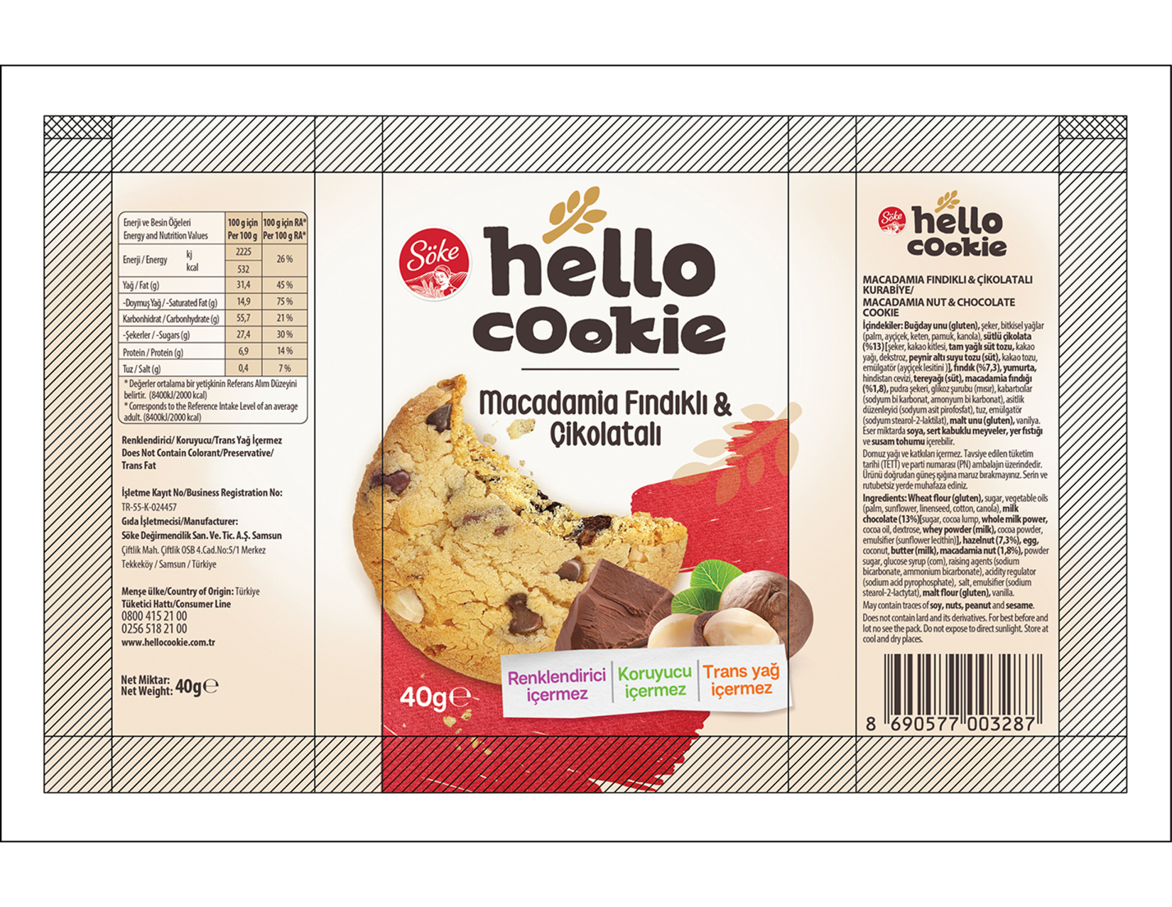 Söke Hello Cookie Macadamia Fındıklı Çikolatalı Cookie 40 G - Migros